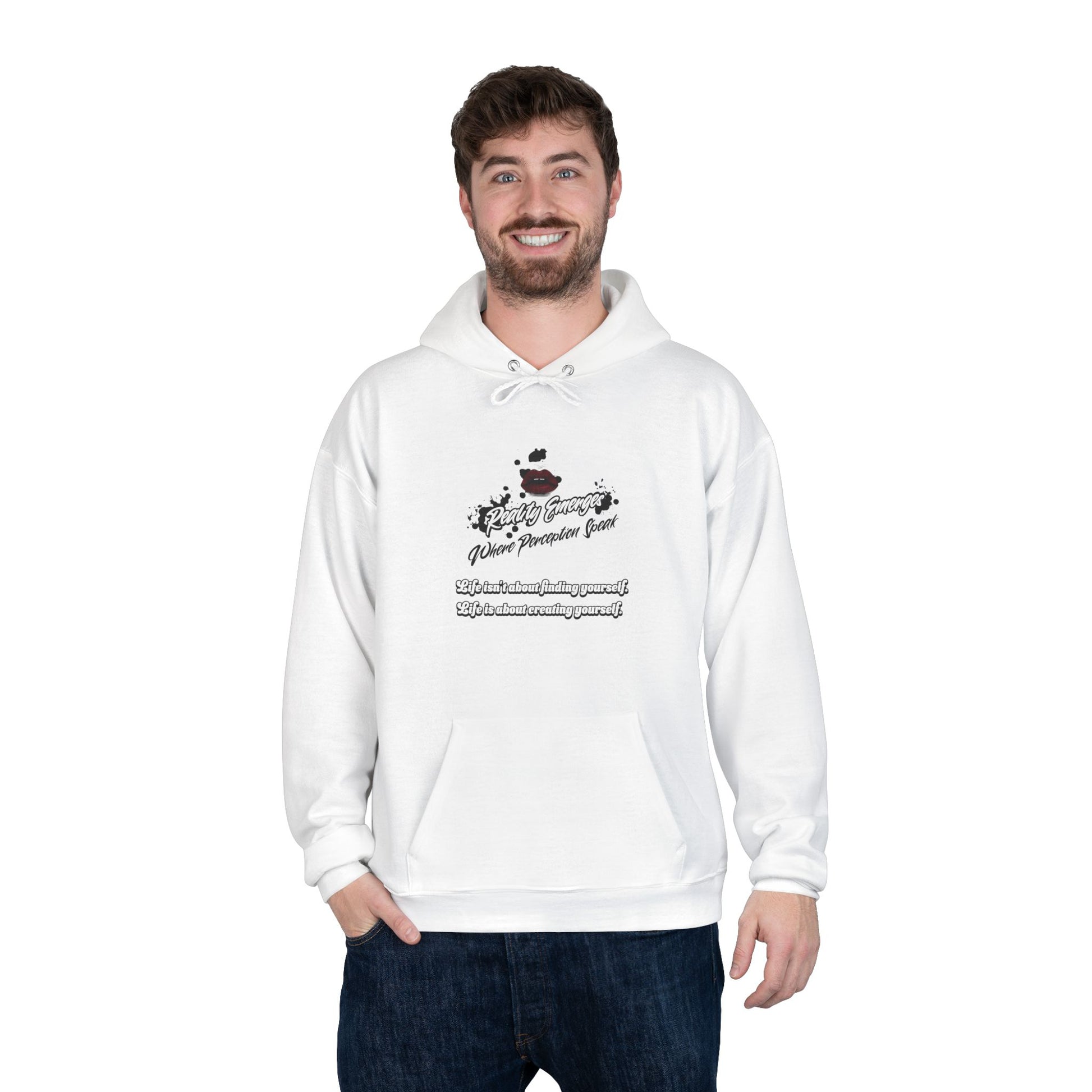 Hoodie Reality Emerges Where Perception Speaks Red Lips and Ink Splatter Design