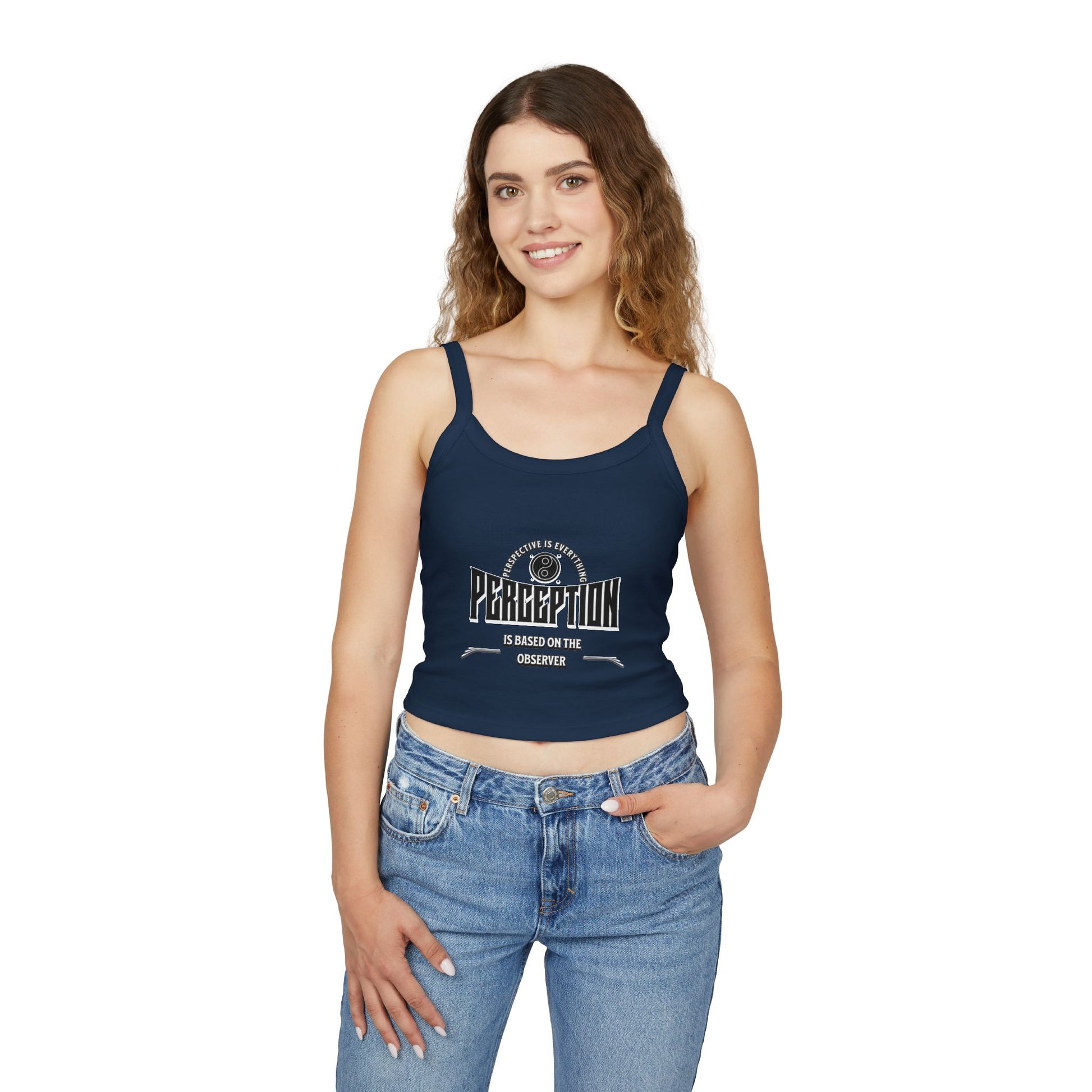 Women's Spaghetti Strap Tank Top - 'Perception' Graphic Tee, Casual Summer Wear, Gift for Her, Boho Style, Festival Top