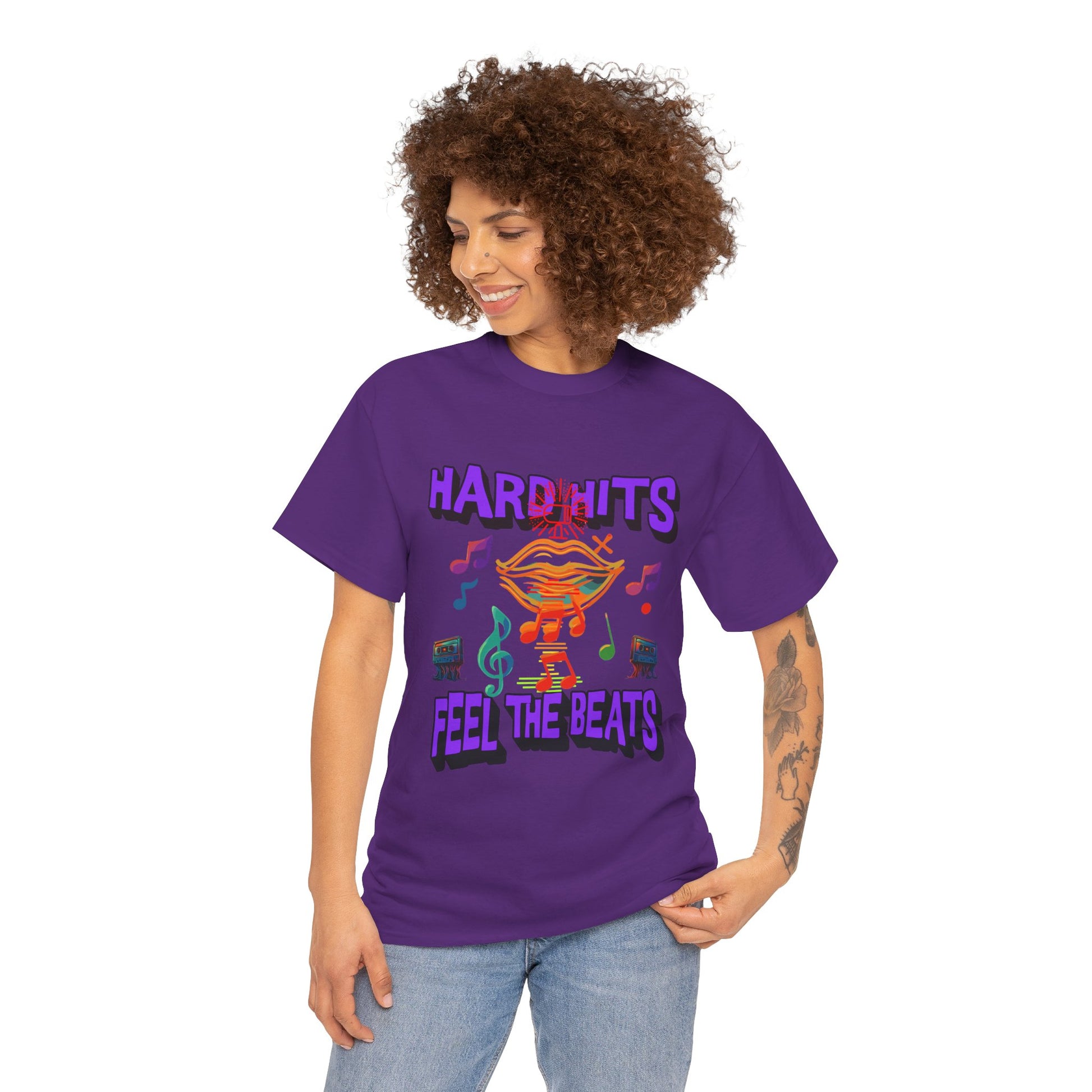 Music Lover Tee - Hard Hits Feel The Beats, Unisex Cotton Shirt, Perfect Gift for Musicians, Concerts, Festivals, Casual Wear