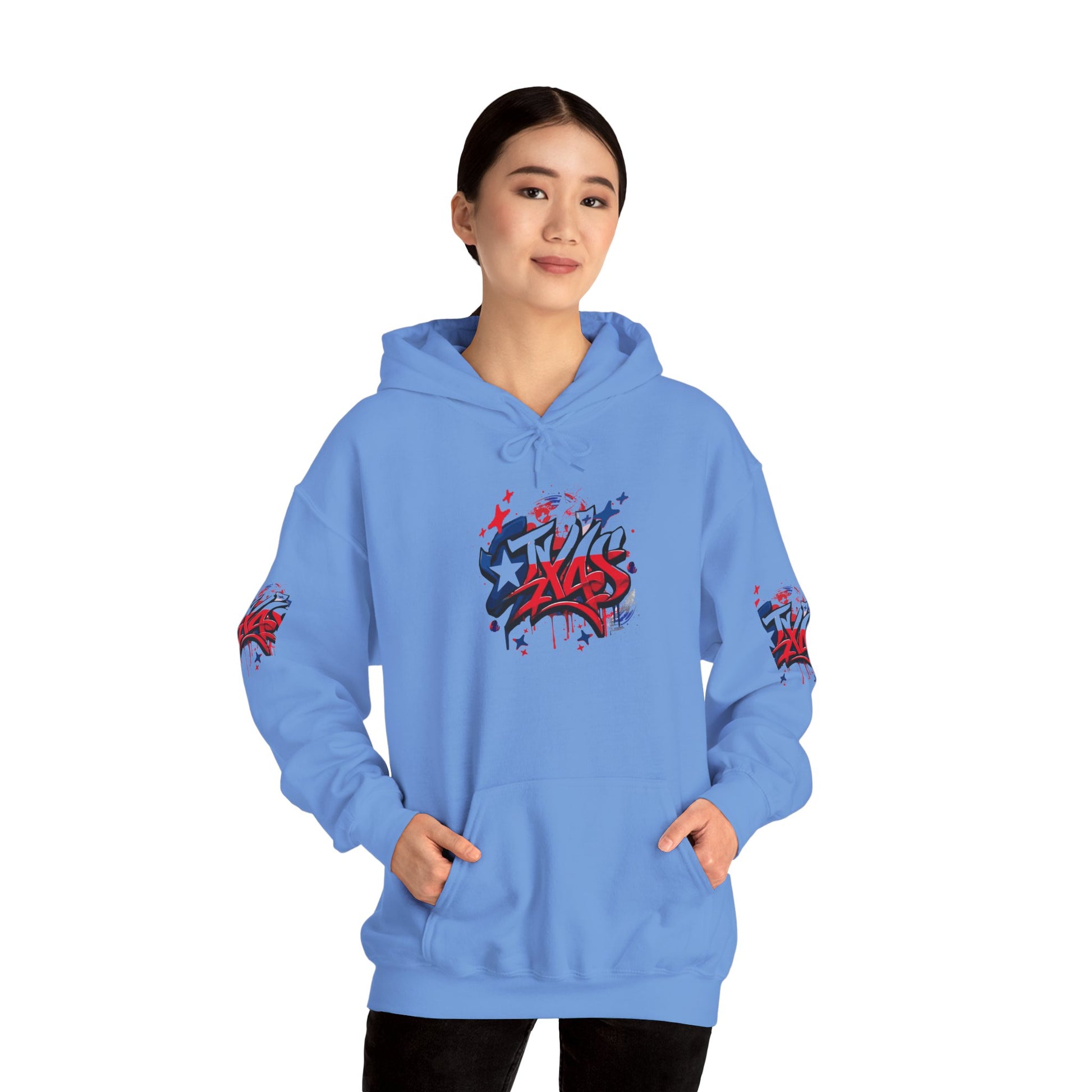 Patriotic Graffiti Hoodie, Cozy Sweatshirt for Casual Wear, Perfect Gift for July 4th, Stylish Streetwear, Unisex Fashion