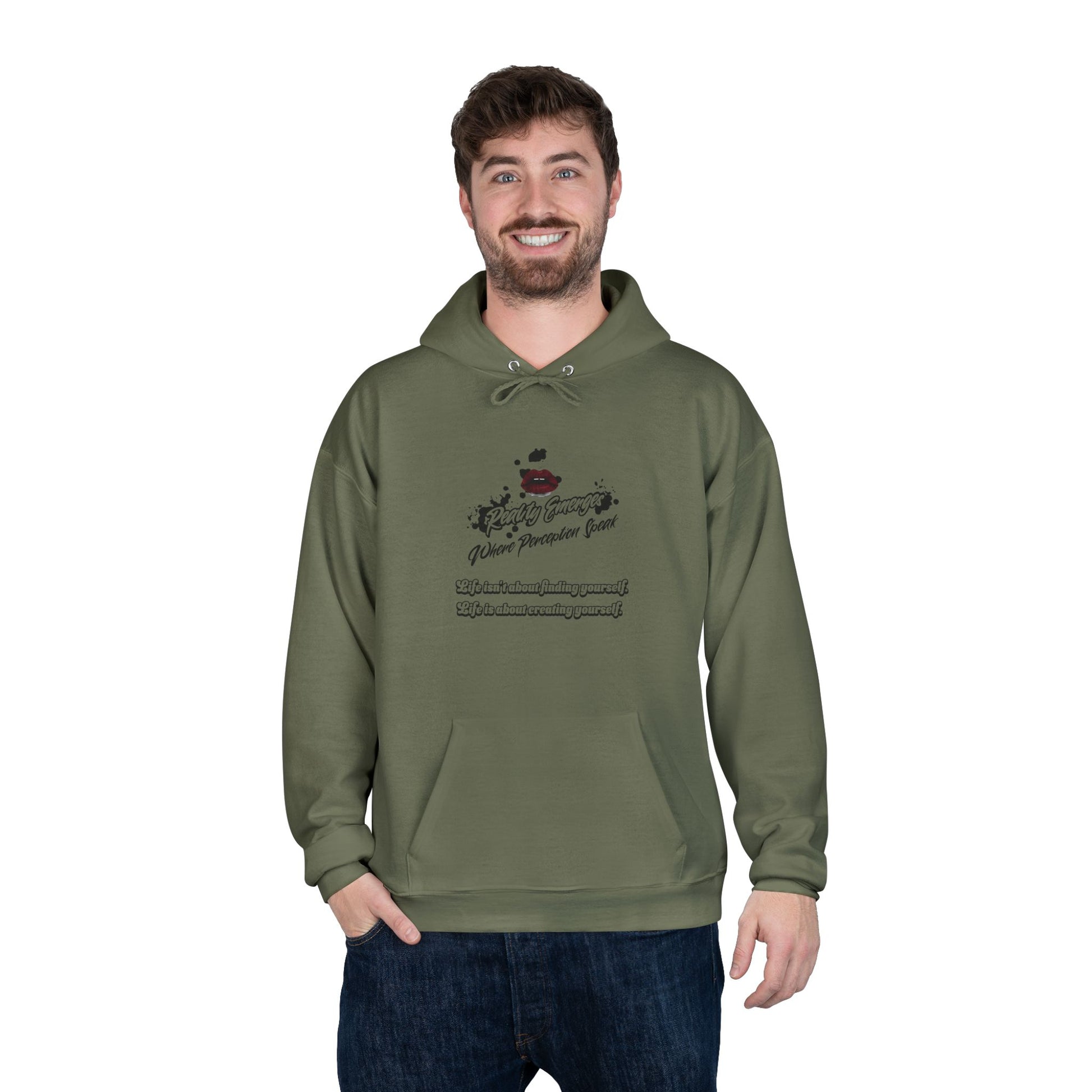 Hoodie Reality Emerges Where Perception Speaks Red Lips and Ink Splatter Design