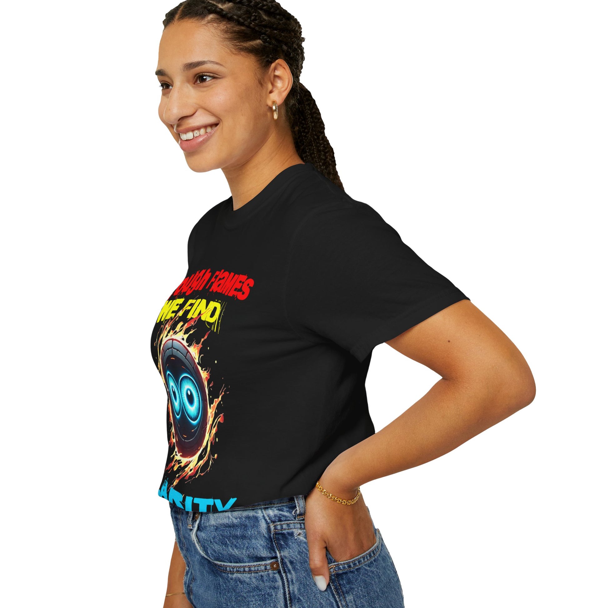 Through Flames Clarity T-shirt | Inspirational Graphic Tee for Youth, Unisex Casual Wear, Perfect Gift for Occasions, Motivational T-shirt