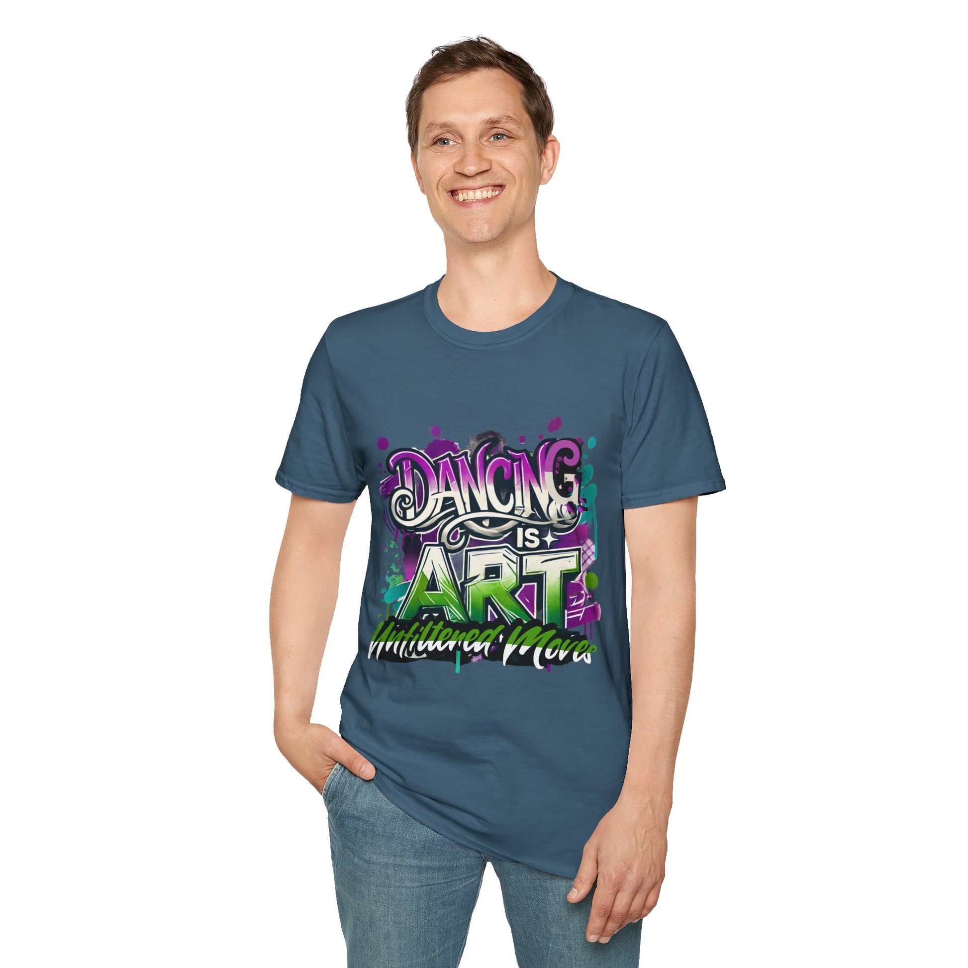 Dance Tee Unisex Softstyle T-Shirt: Dancing is Art & Unfiltered Moves Design