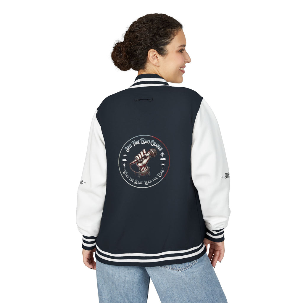 Unisex Varsity Letterman Jacket – Spit Fire Echo Change Embroidered Design