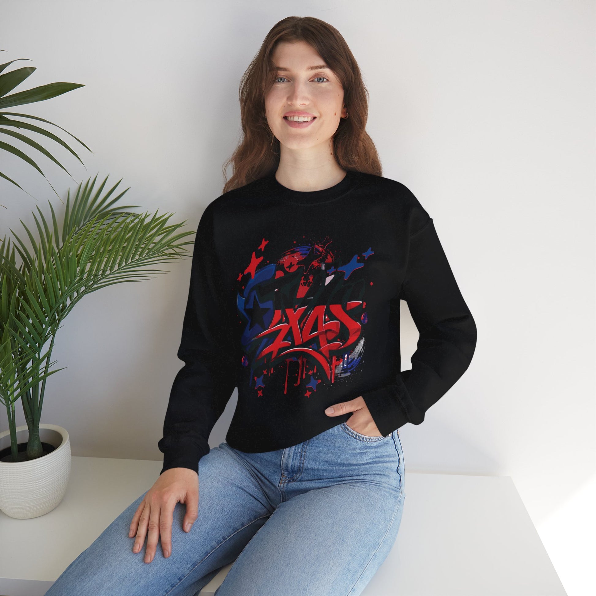 Texas Graffiti Crewneck Sweatshirt, Urban Streetwear, Unisex Fashion, Graphic Sweatshirt, Cozy Layering Piece, Gift for Him/Her