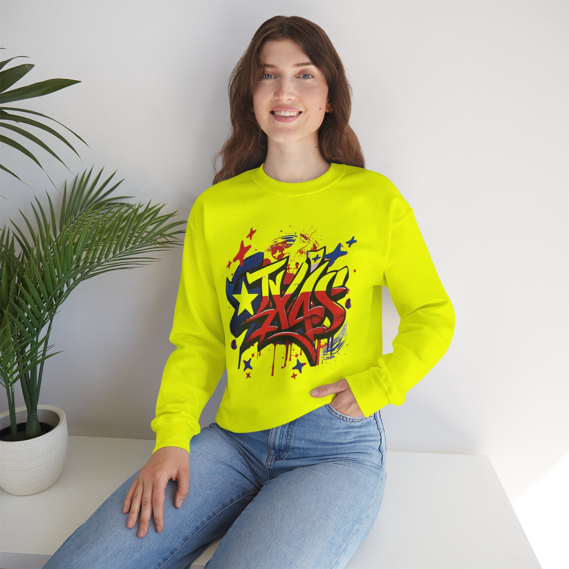 Texas Graffiti Crewneck Sweatshirt, Urban Streetwear, Unisex Fashion, Graphic Sweatshirt, Cozy Layering Piece, Gift for Him/Her