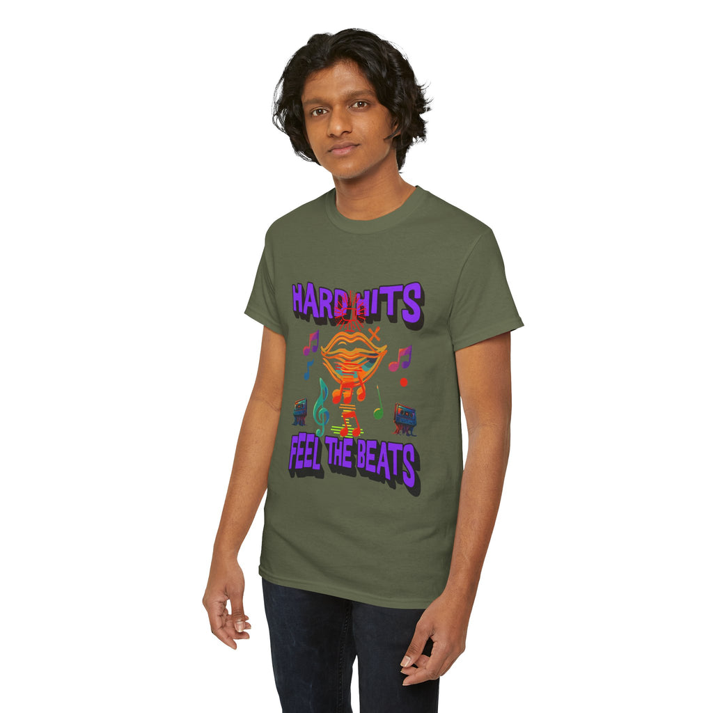 Music Lover Tee - Hard Hits Feel The Beats, Unisex Cotton Shirt, Perfect Gift for Musicians, Concerts, Festivals, Casual Wear