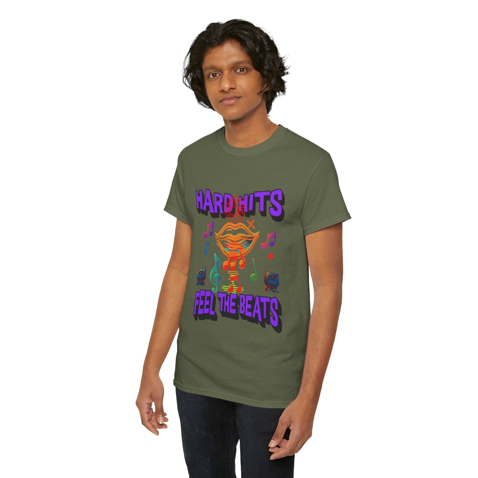 Music Lover Tee - Hard Hits Feel The Beats, Unisex Cotton Shirt, Perfect Gift for Musicians, Concerts, Festivals, Casual Wear