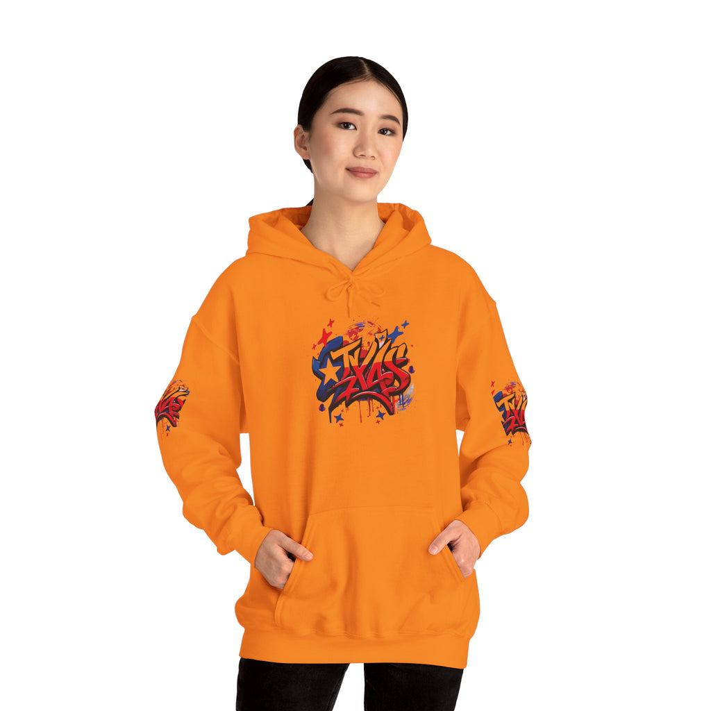 Patriotic Graffiti Hoodie, Cozy Sweatshirt for Casual Wear, Perfect Gift for July 4th, Stylish Streetwear, Unisex Fashion