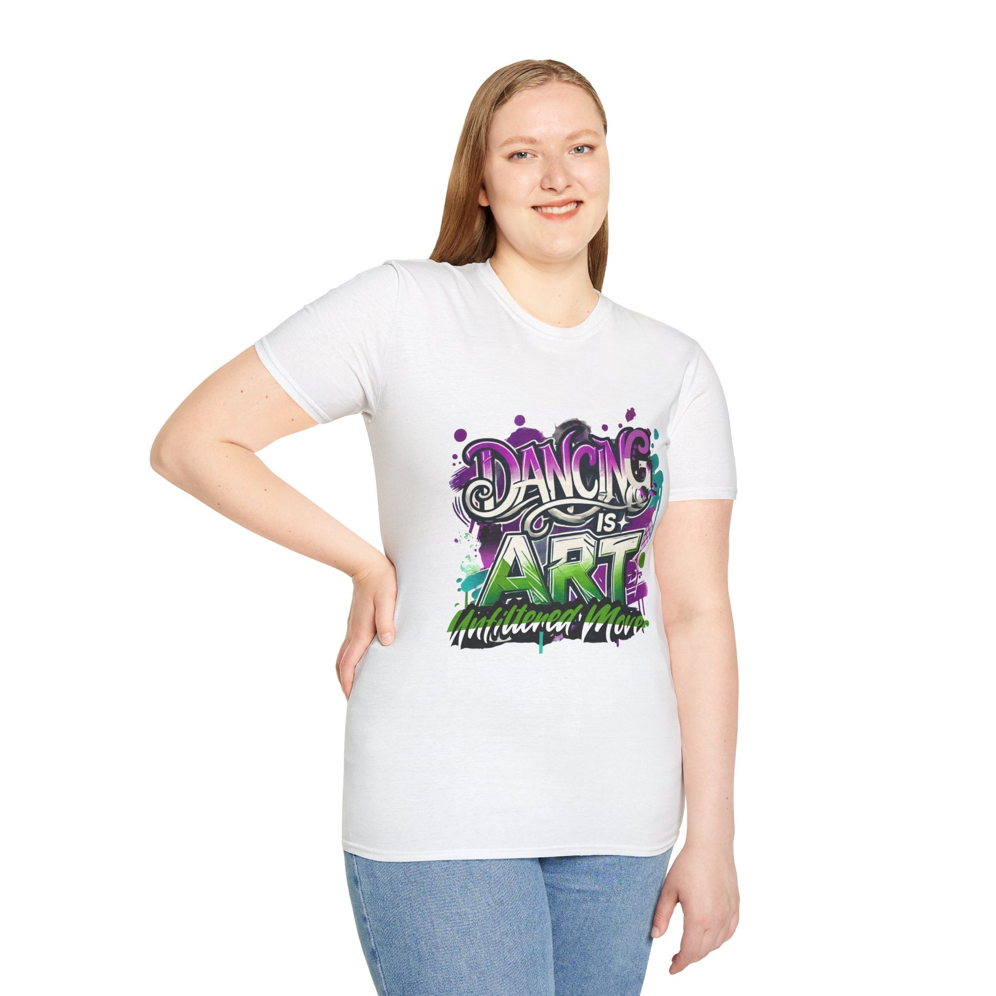 Dance Tee Unisex Softstyle T-Shirt: Dancing is Art & Unfiltered Moves Design