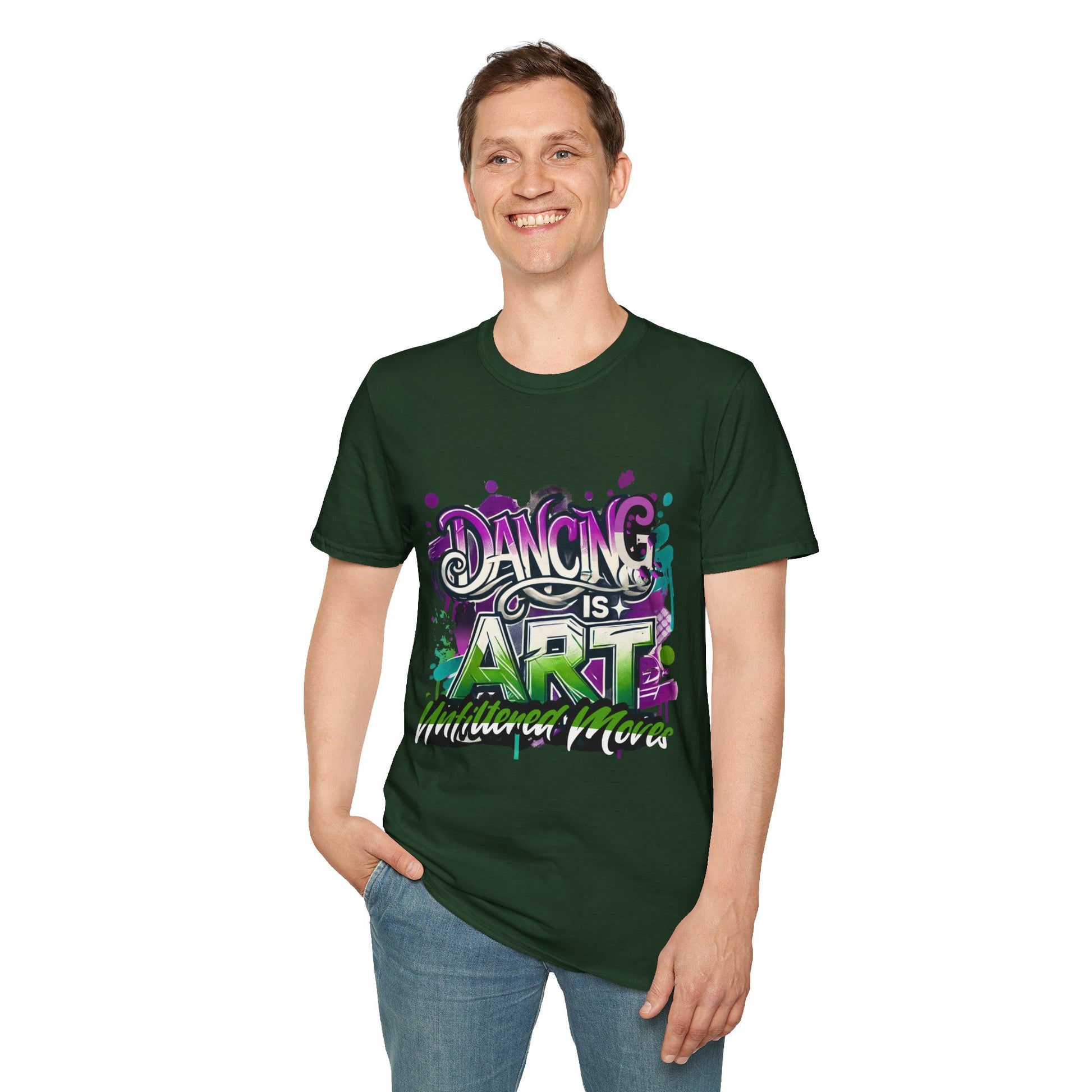 Dance Tee Unisex Softstyle T-Shirt: Dancing is Art & Unfiltered Moves Design