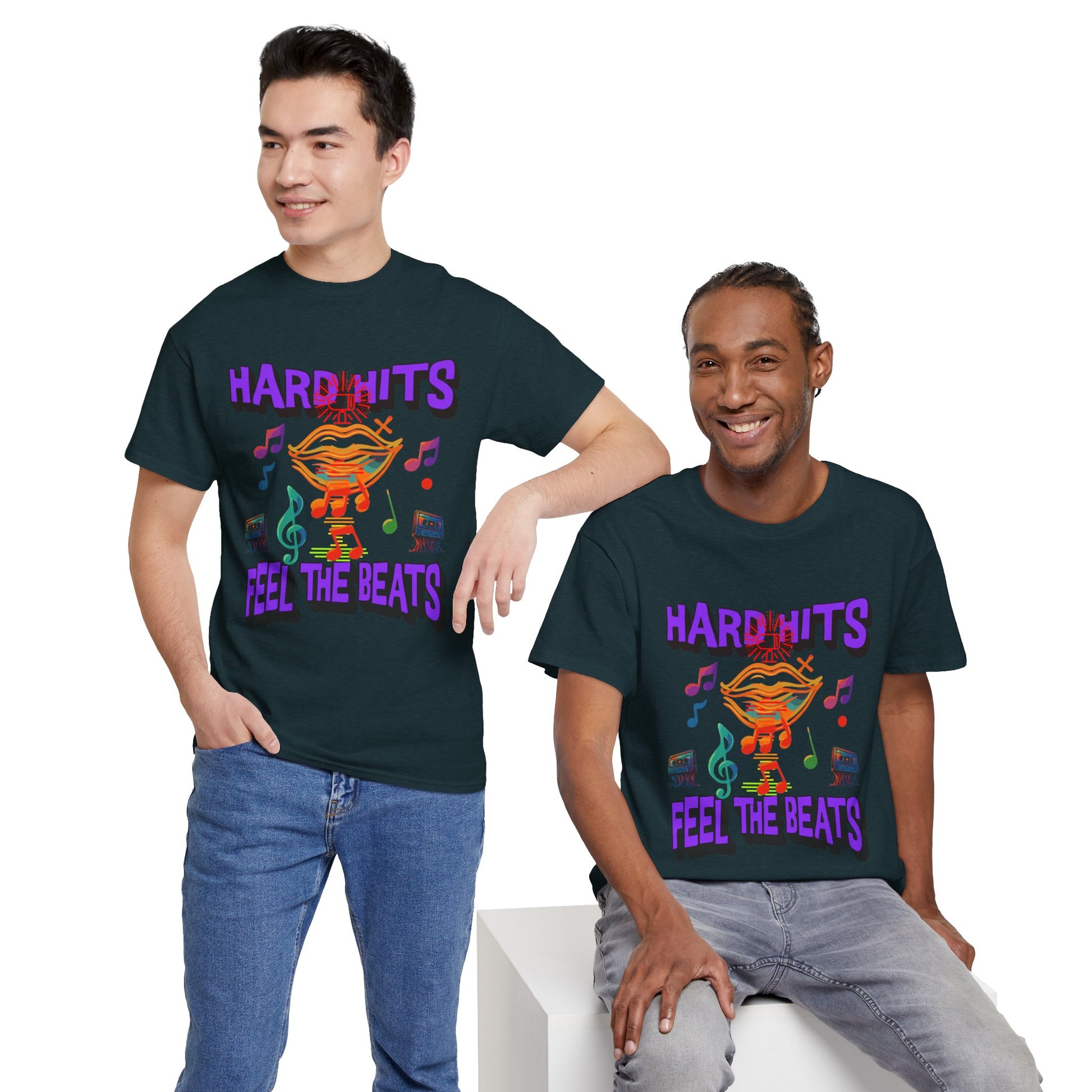Music Lover Tee - Hard Hits Feel The Beats, Unisex Cotton Shirt, Perfect Gift for Musicians, Concerts, Festivals, Casual Wear