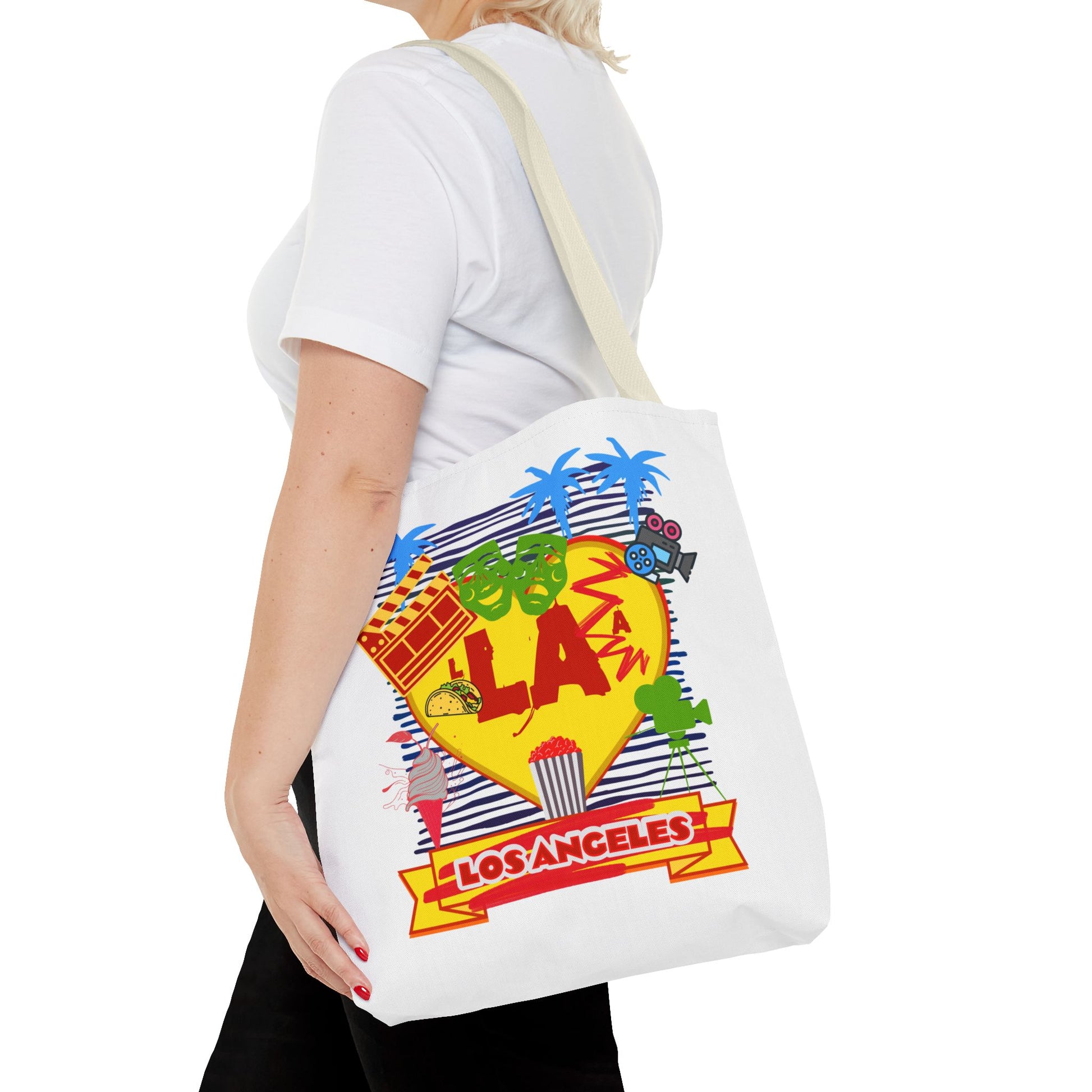 Los Angeles Love Tote Bag, Fun Beach Bag, Travel Tote, Summer Accessory, Gift for Travelers, AOP Design