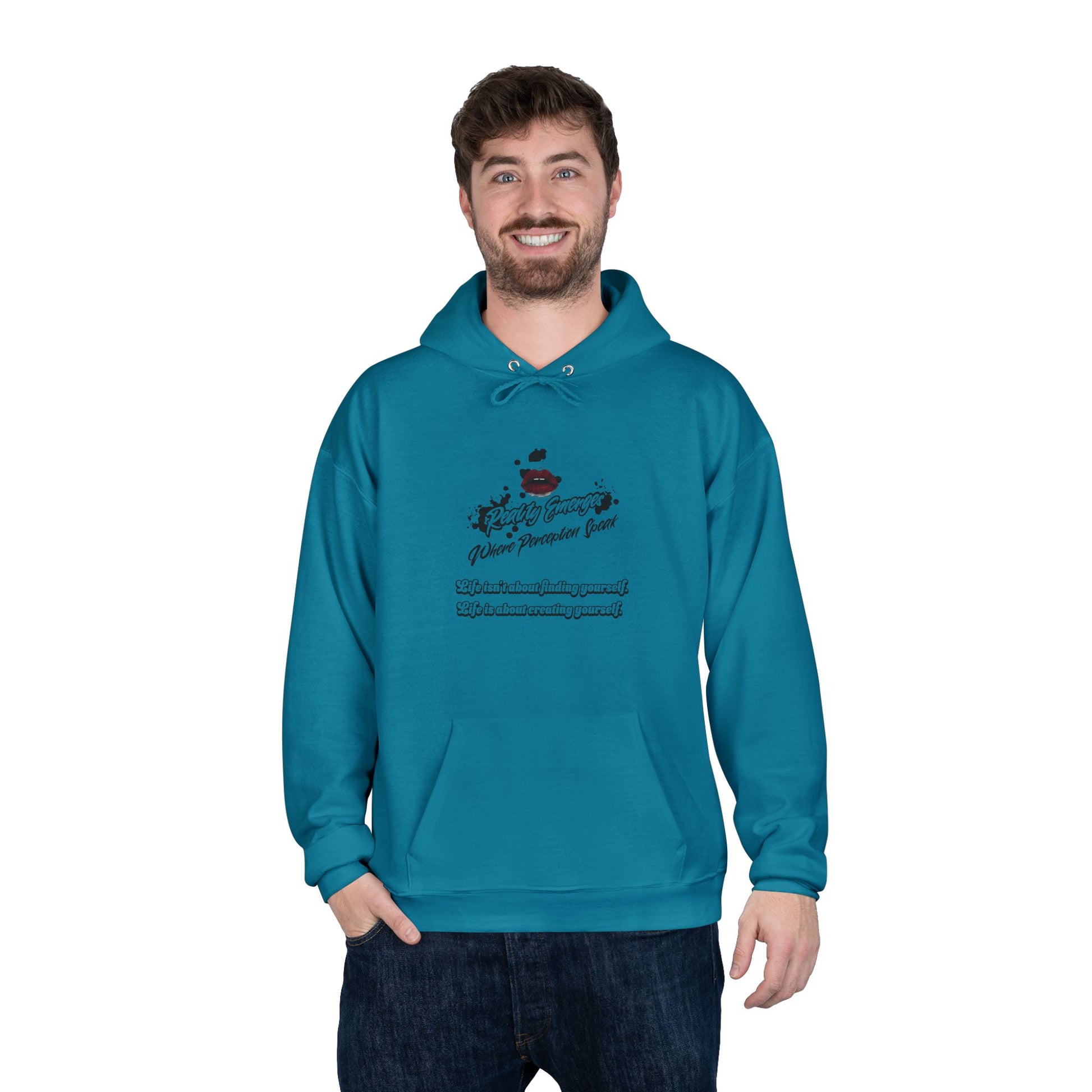 Hoodie Reality Emerges Where Perception Speaks Red Lips and Ink Splatter Design