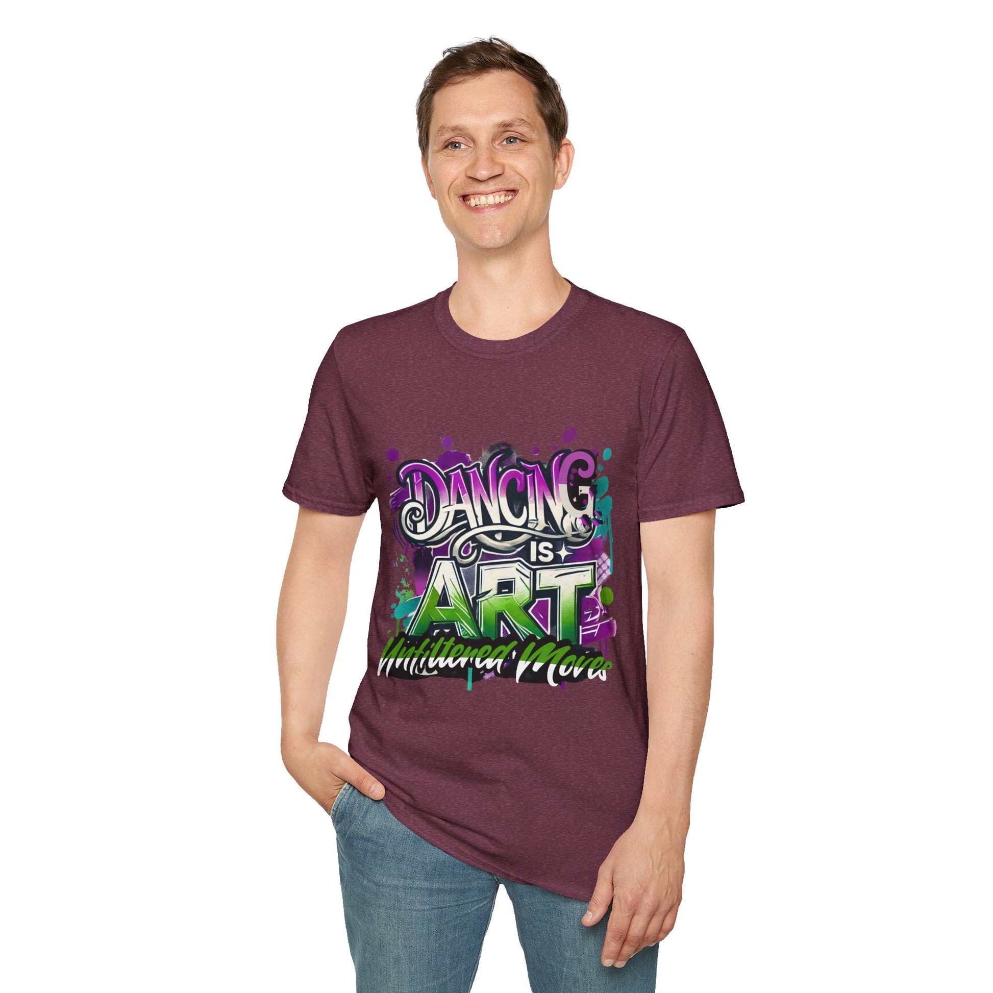 Dance Tee Unisex Softstyle T-Shirt: Dancing is Art & Unfiltered Moves Design