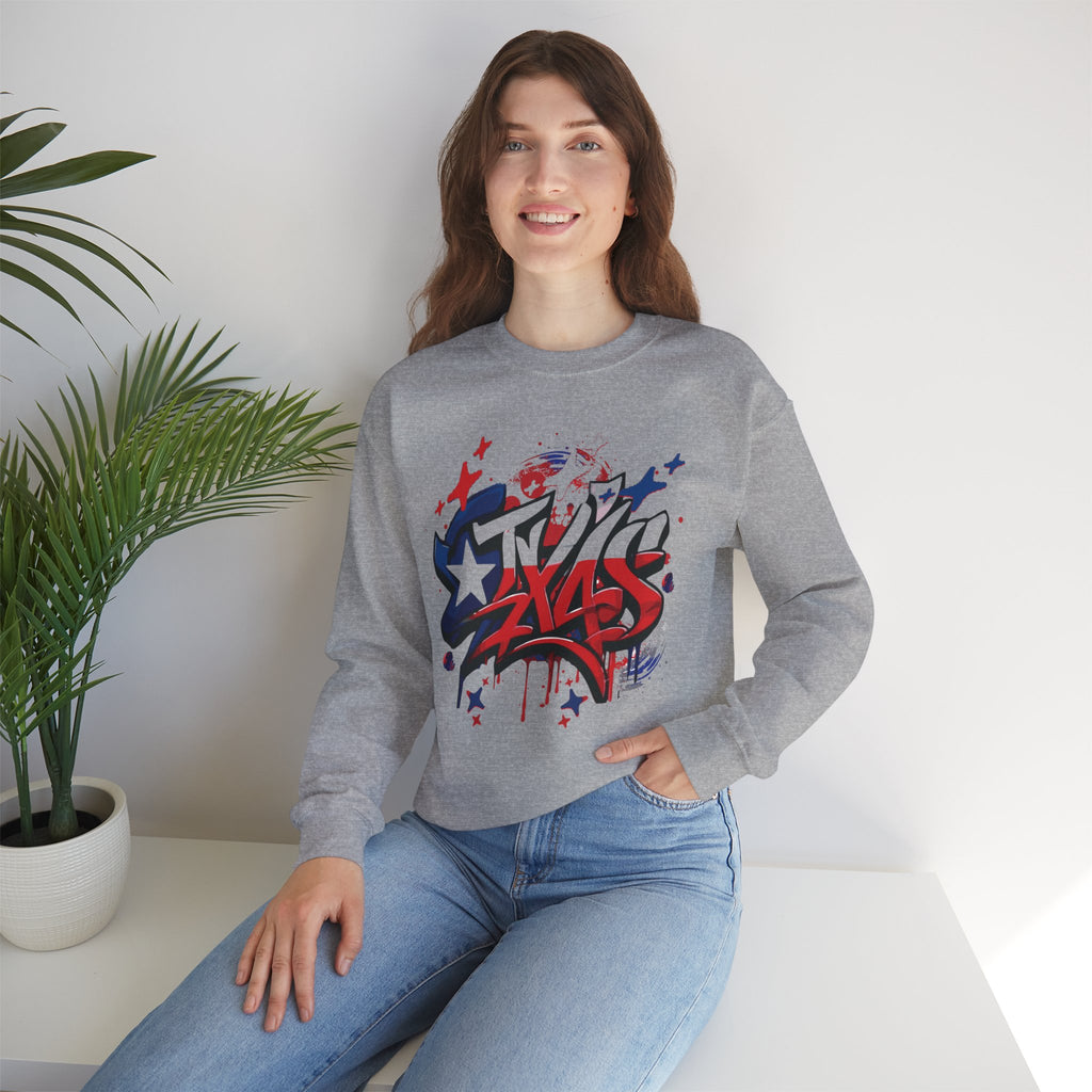 Texas Graffiti Crewneck Sweatshirt, Urban Streetwear, Unisex Fashion, Graphic Sweatshirt, Cozy Layering Piece, Gift for Him/Her