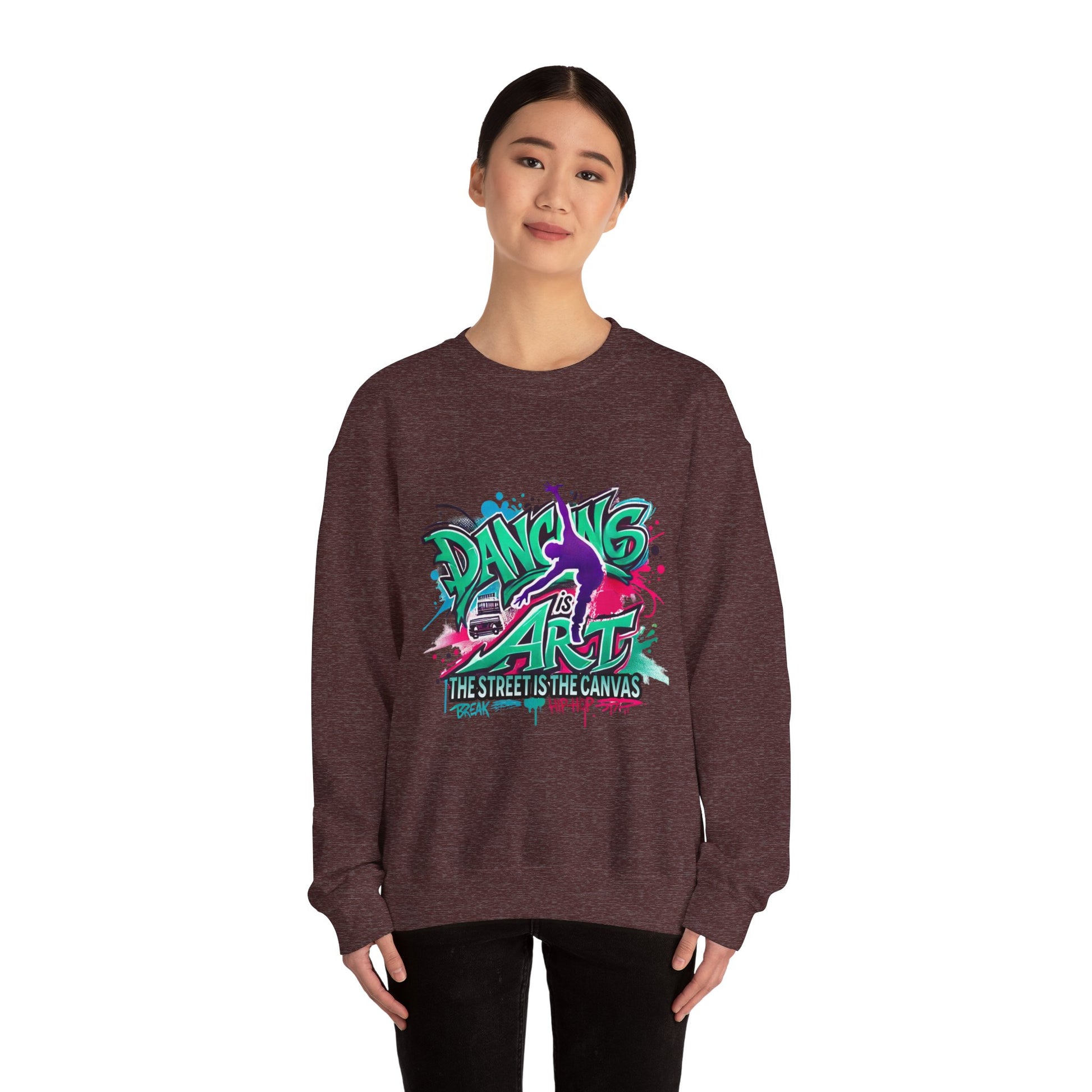 Colorful Street Art Sweatshirt, Unisex Crewneck Pullover, Dance Sweatshirt Gift, Streetwear Apparel, Artsy Fashion