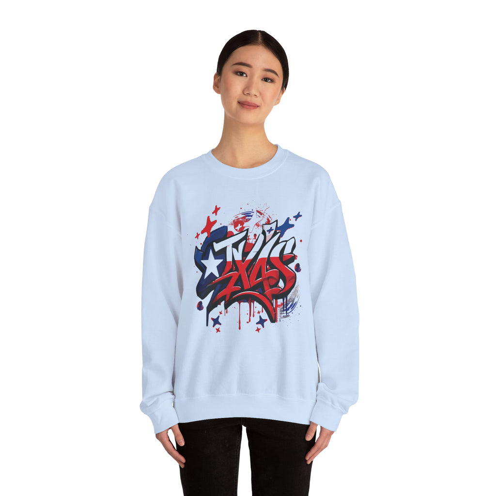 Texas Graffiti Crewneck Sweatshirt, Urban Streetwear, Unisex Fashion, Graphic Sweatshirt, Cozy Layering Piece, Gift for Him/Her
