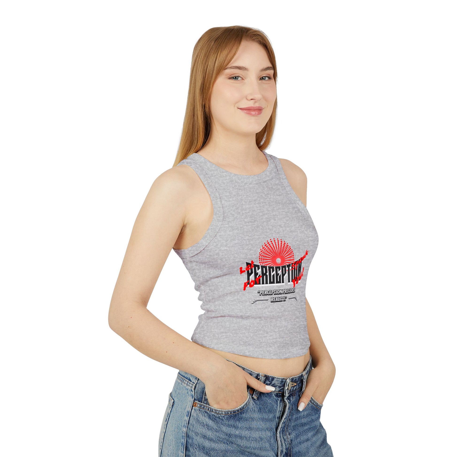 Women's Graphic Crop Tank Top: 'Perception' Design, Summer Essential, Casual Wear, Workout Gear, Festival Outfit