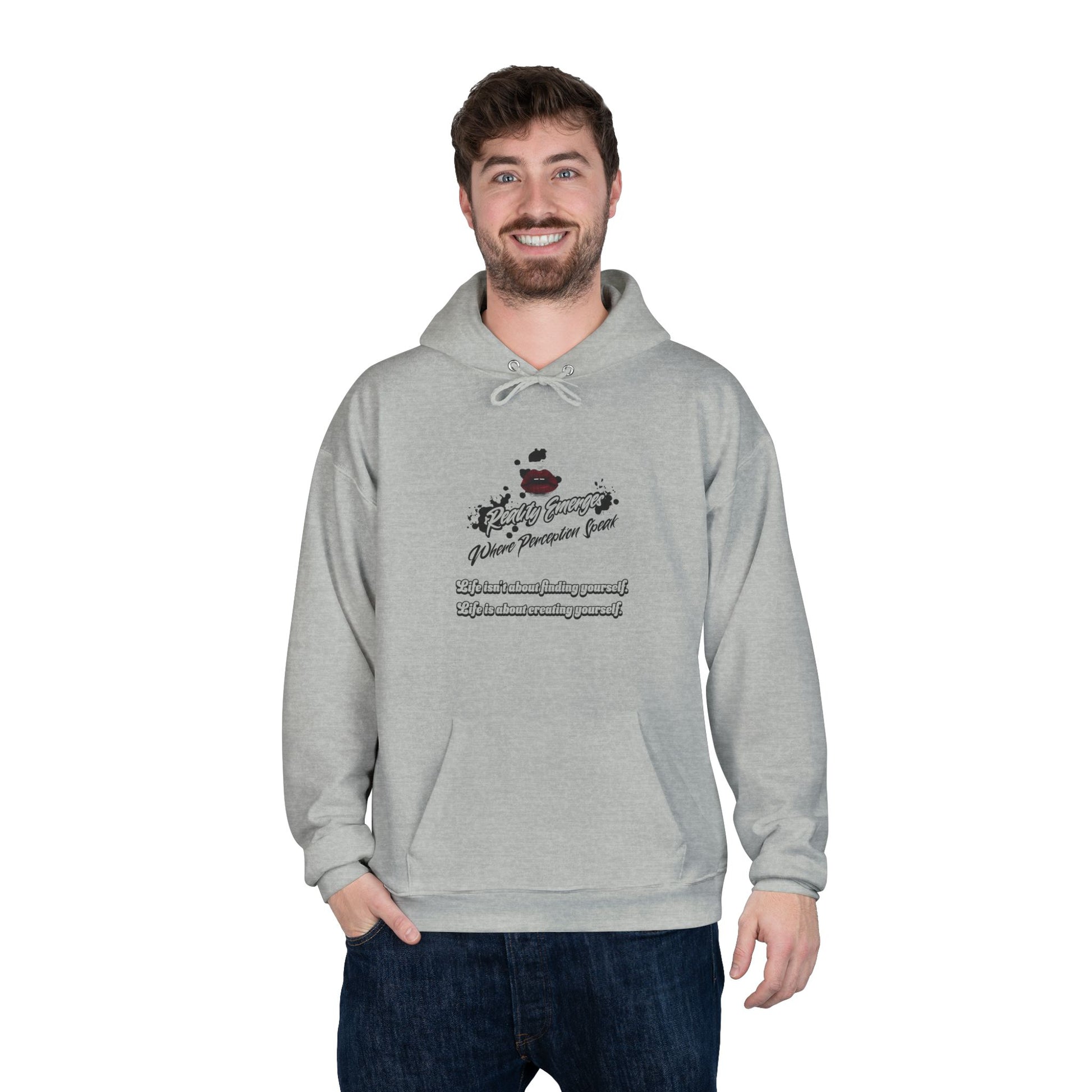 Hoodie Reality Emerges Where Perception Speaks Red Lips and Ink Splatter Design