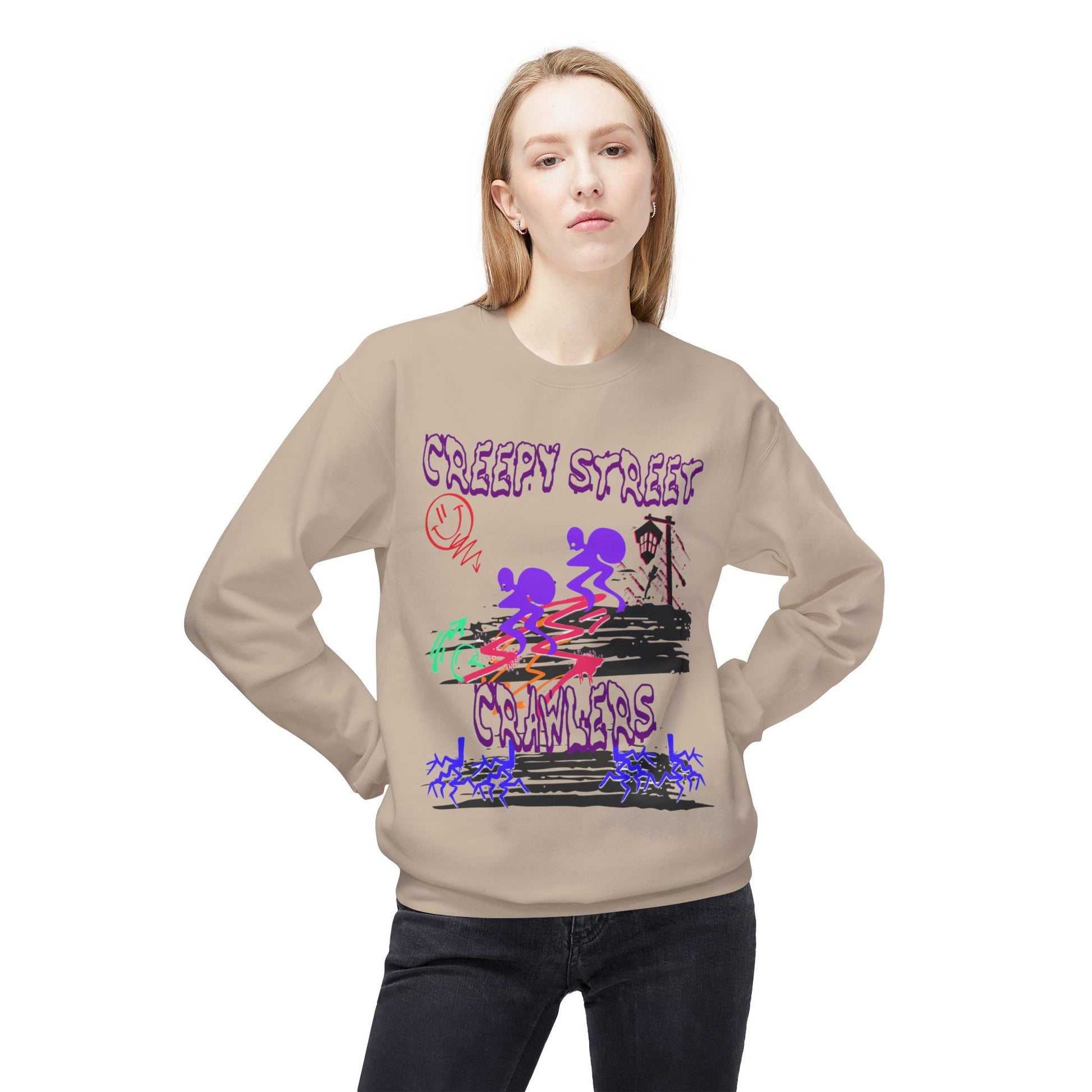 Creepy Street Crawlers Sweatshirt | Cozy Unisex Fleece Crewneck | Ideal for Halloween, Casual Wear, Fall Outings, Gift for Friends