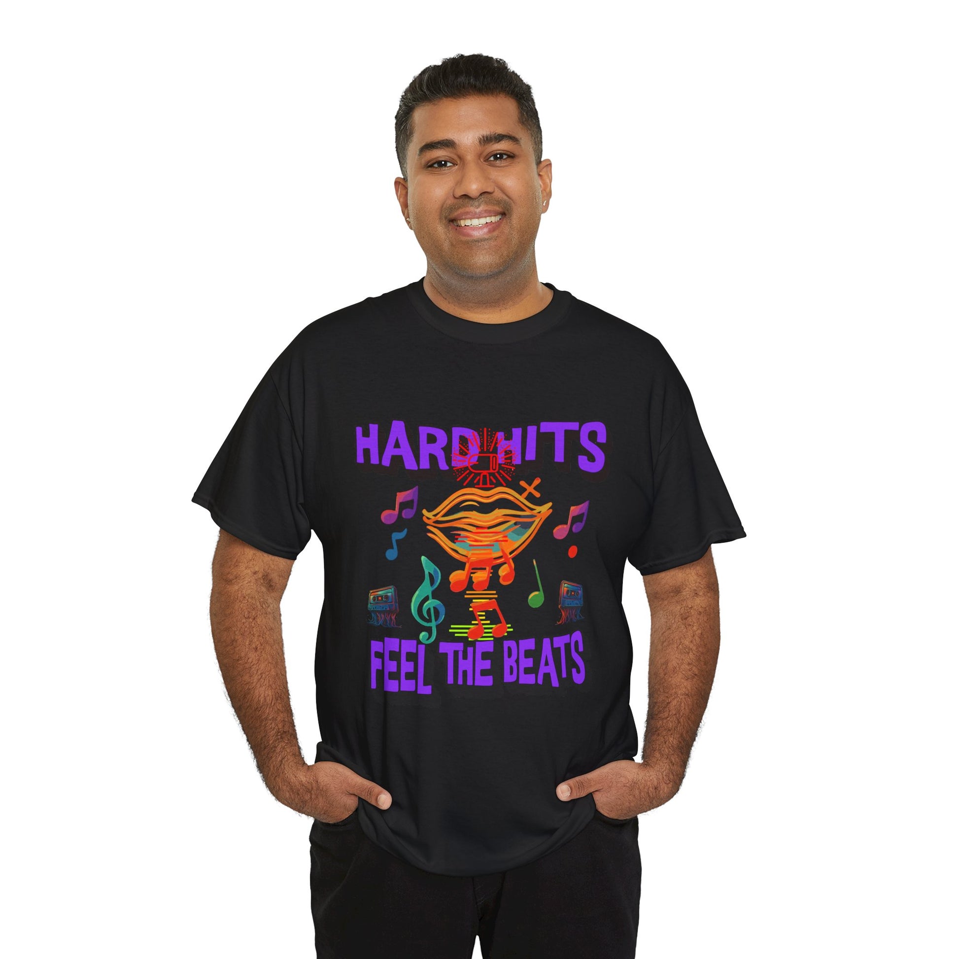 Music Lover Tee - Hard Hits Feel The Beats, Unisex Cotton Shirt, Perfect Gift for Musicians, Concerts, Festivals, Casual Wear