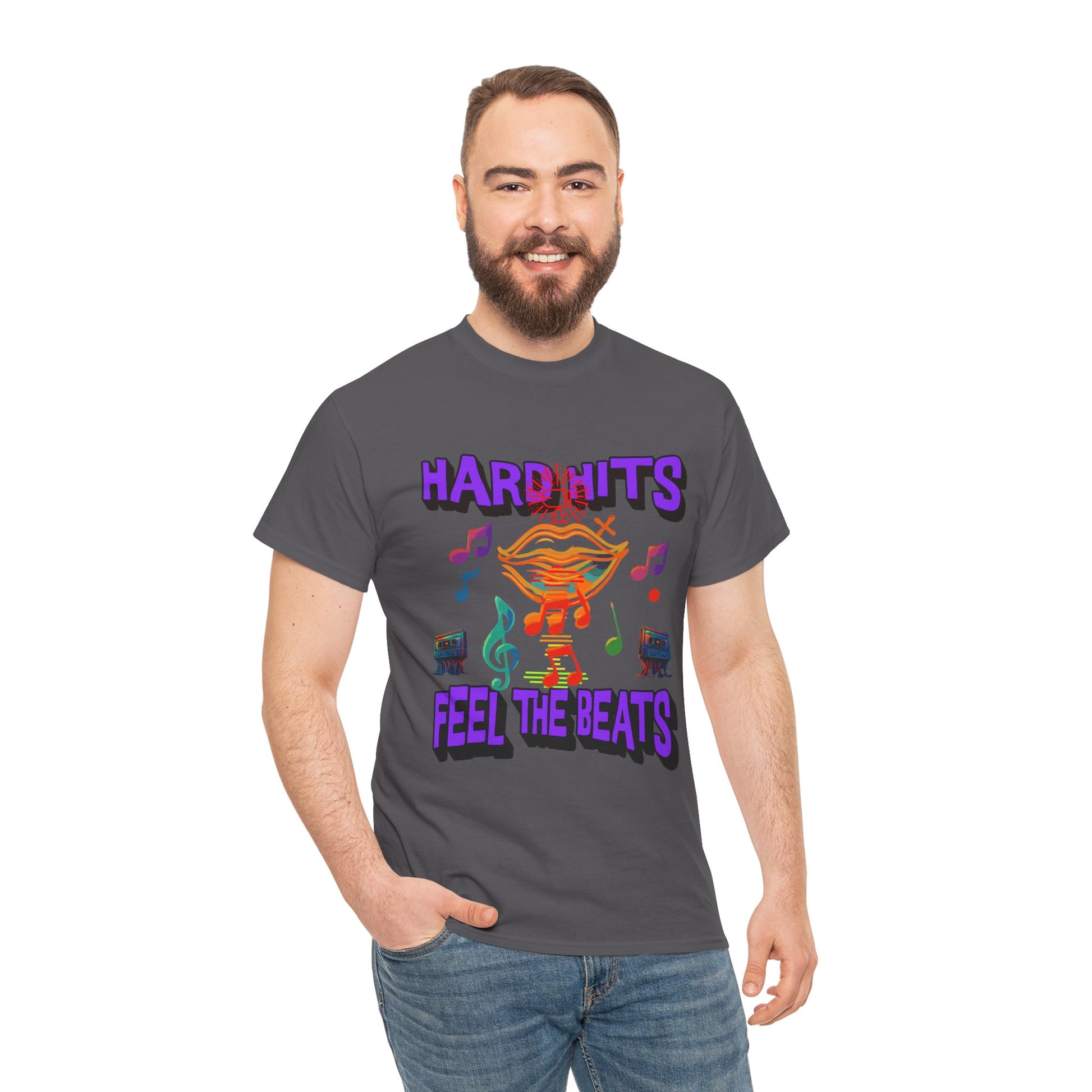 Music Lover Tee - Hard Hits Feel The Beats, Unisex Cotton Shirt, Perfect Gift for Musicians, Concerts, Festivals, Casual Wear