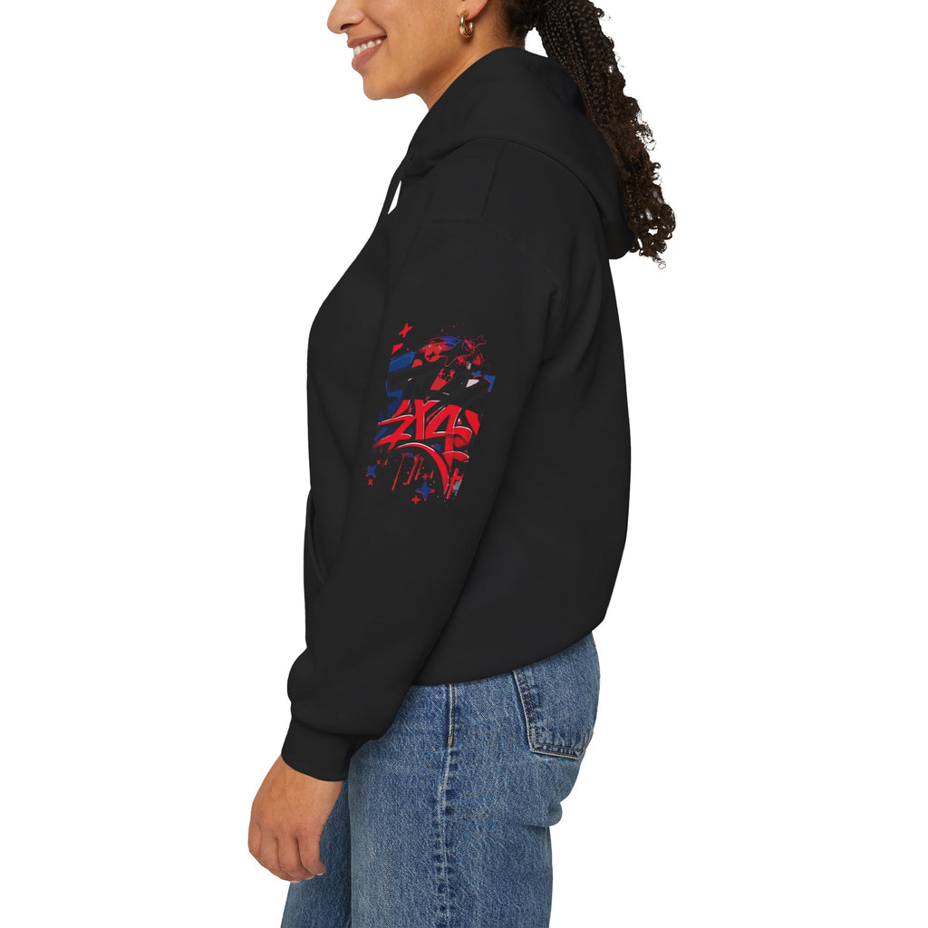 Patriotic Graffiti Hoodie, Cozy Sweatshirt for Casual Wear, Perfect Gift for July 4th, Stylish Streetwear, Unisex Fashion