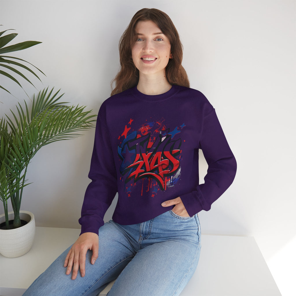 Texas Graffiti Crewneck Sweatshirt, Urban Streetwear, Unisex Fashion, Graphic Sweatshirt, Cozy Layering Piece, Gift for Him/Her