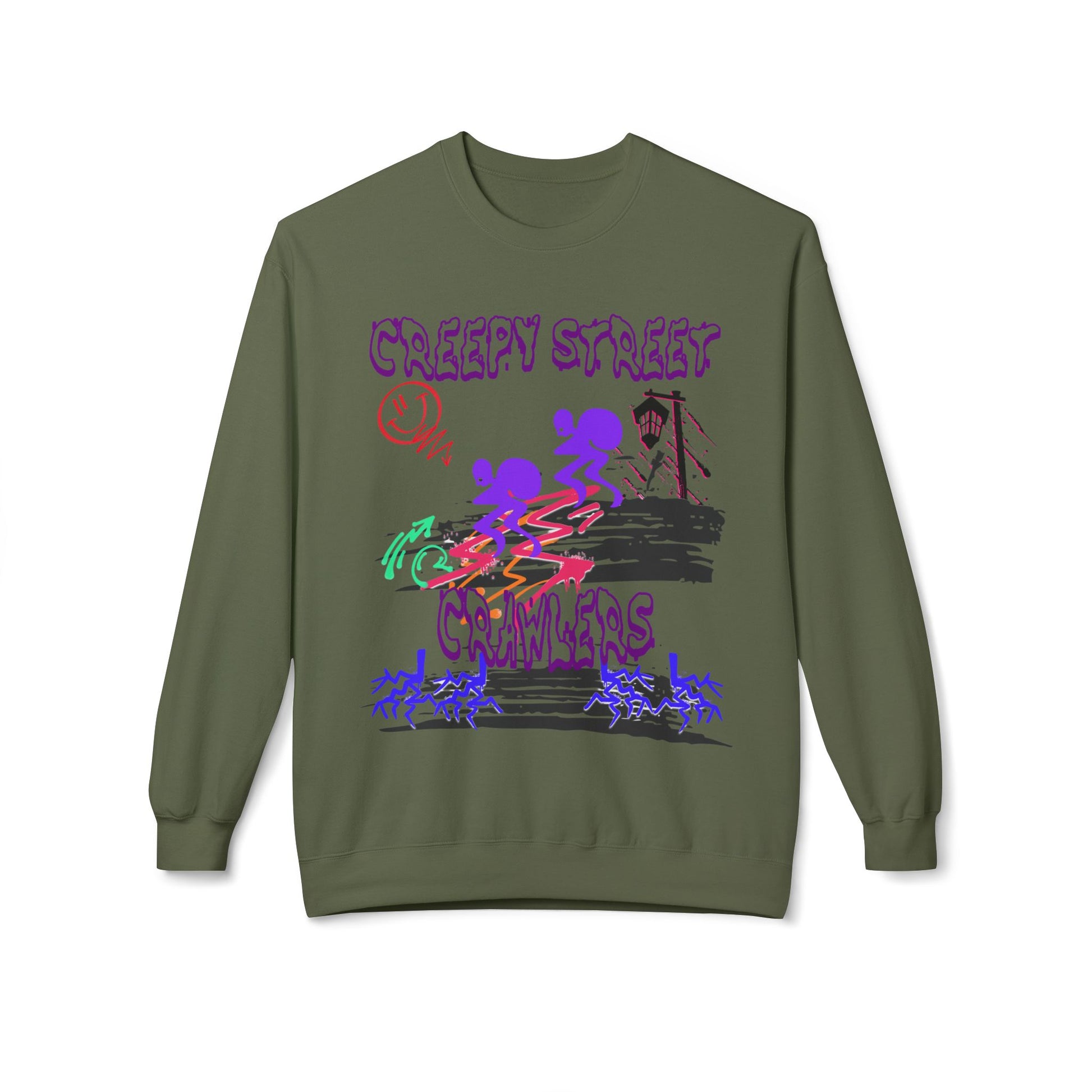 Creepy Street Crawlers Sweatshirt | Cozy Unisex Fleece Crewneck | Ideal for Halloween, Casual Wear, Fall Outings, Gift for Friends