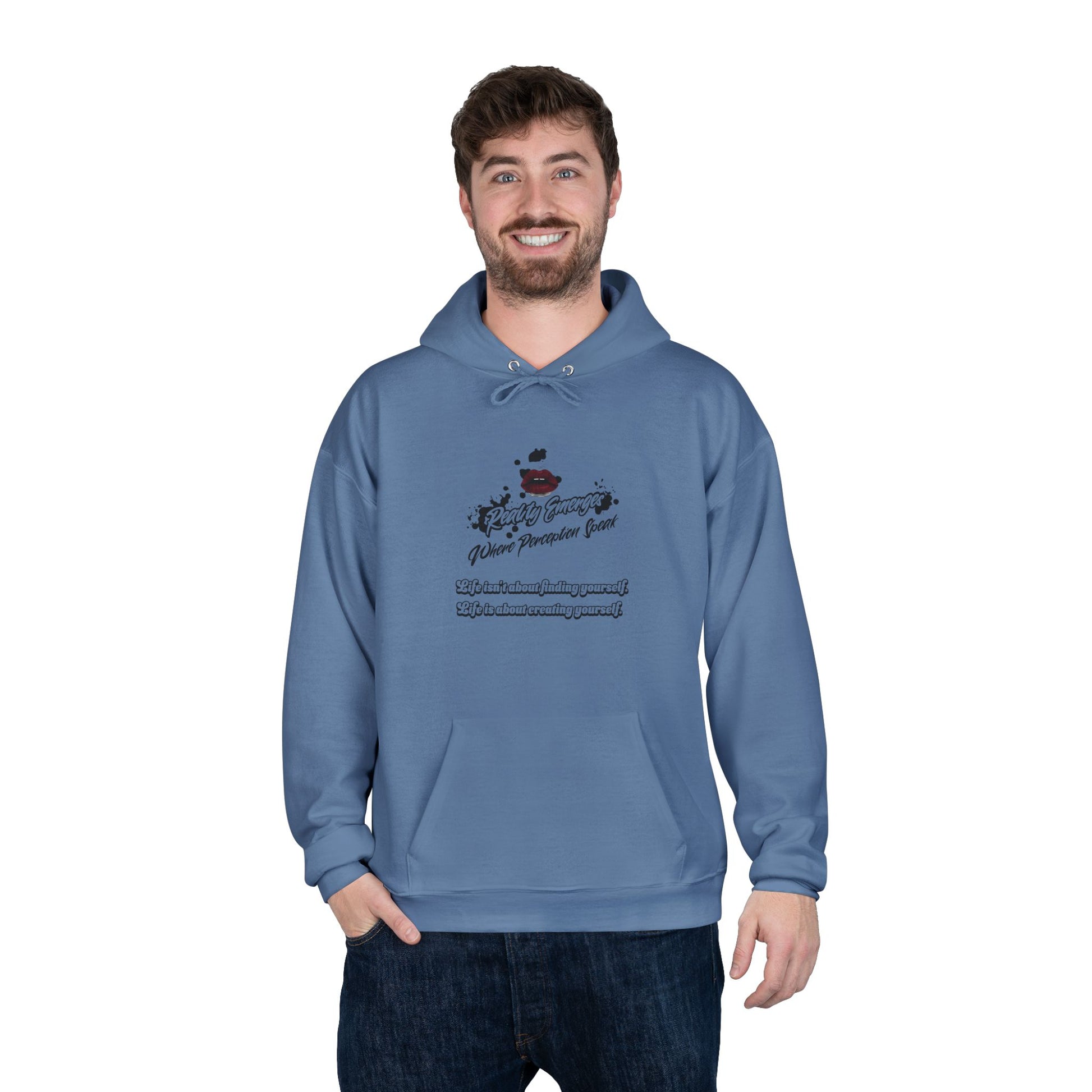 Hoodie Reality Emerges Where Perception Speaks Red Lips and Ink Splatter Design
