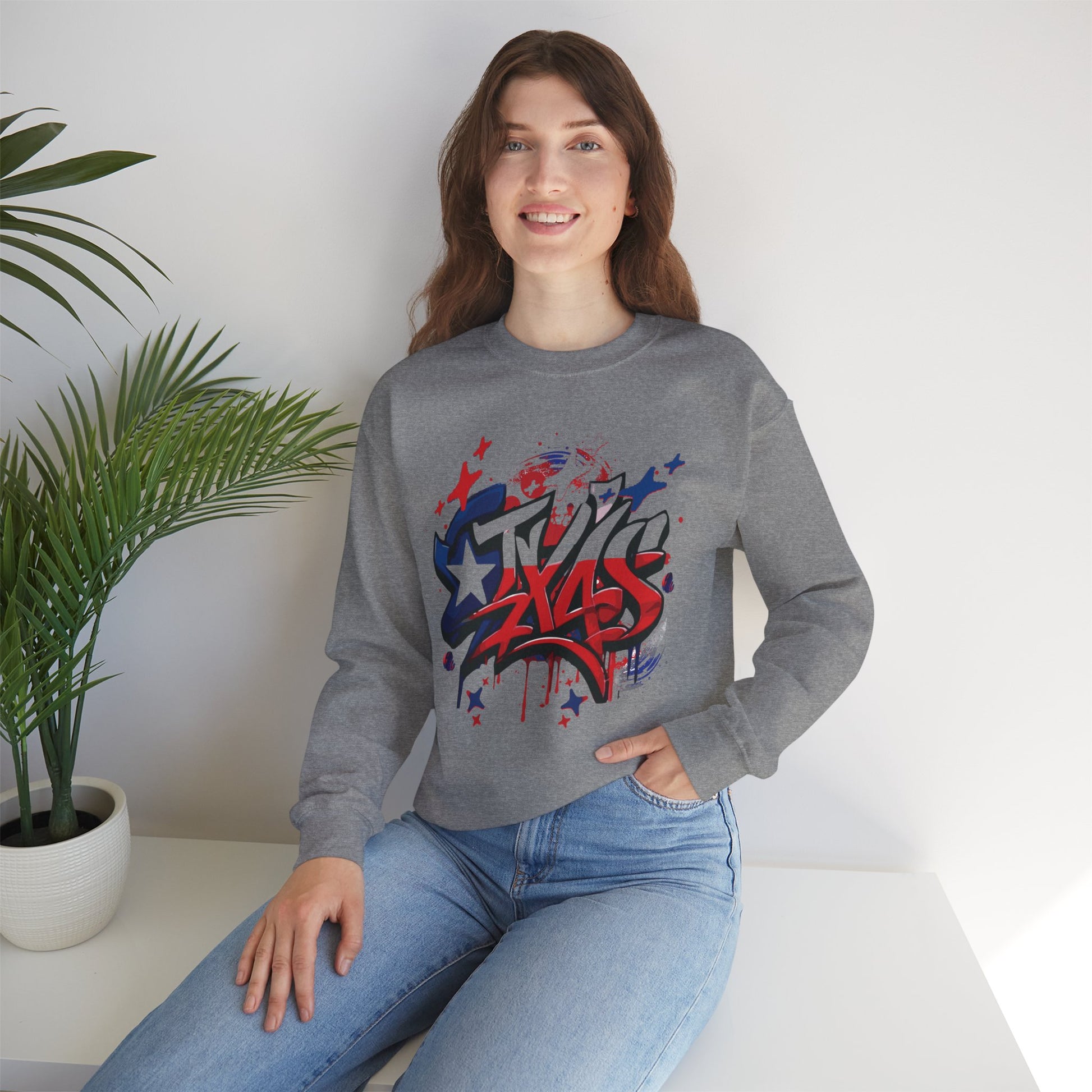 Texas Graffiti Crewneck Sweatshirt, Urban Streetwear, Unisex Fashion, Graphic Sweatshirt, Cozy Layering Piece, Gift for Him/Her