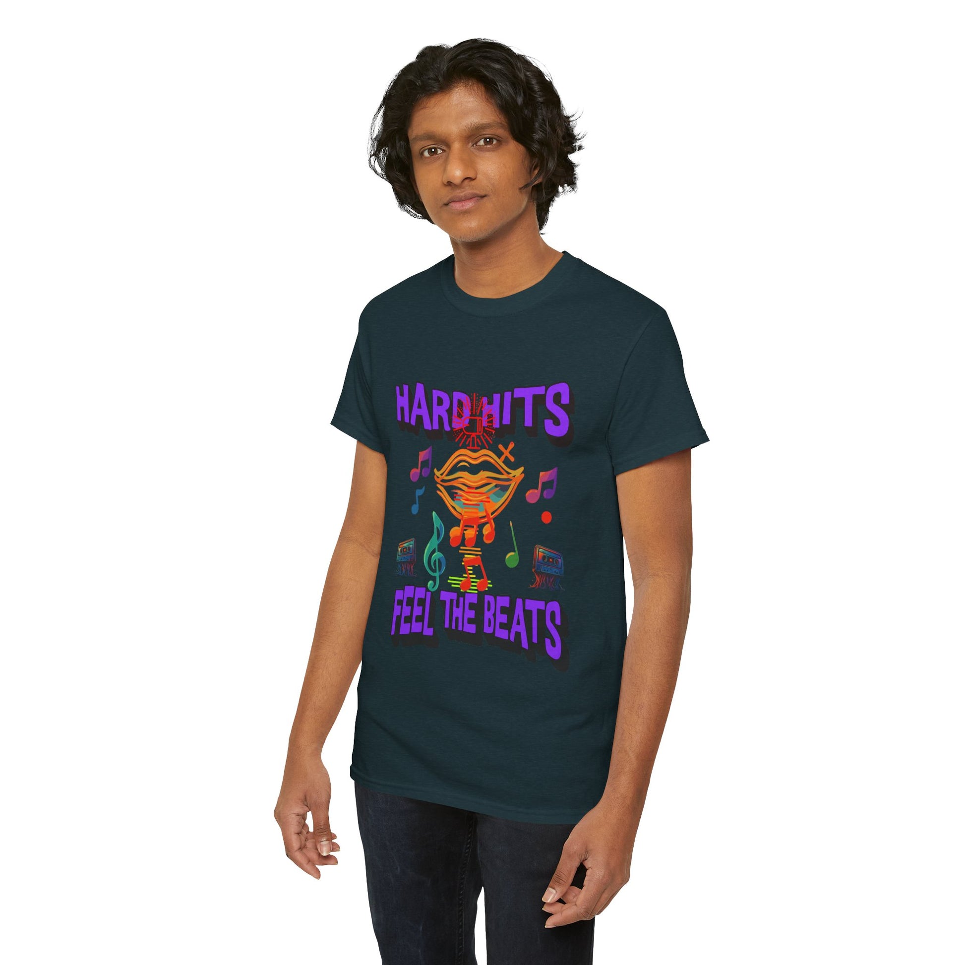 Music Lover Tee - Hard Hits Feel The Beats, Unisex Cotton Shirt, Perfect Gift for Musicians, Concerts, Festivals, Casual Wear