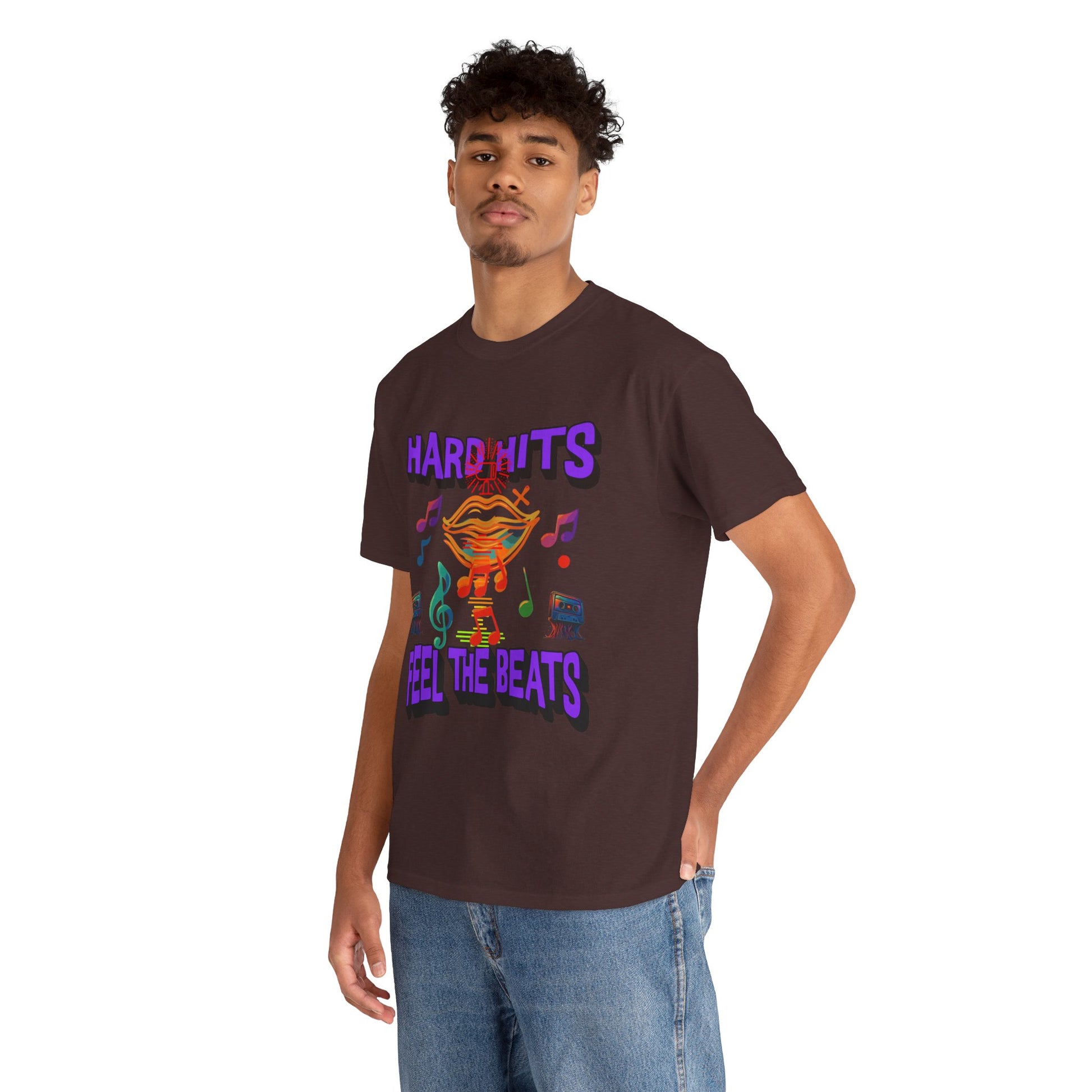 Music Lover Tee - Hard Hits Feel The Beats, Unisex Cotton Shirt, Perfect Gift for Musicians, Concerts, Festivals, Casual Wear