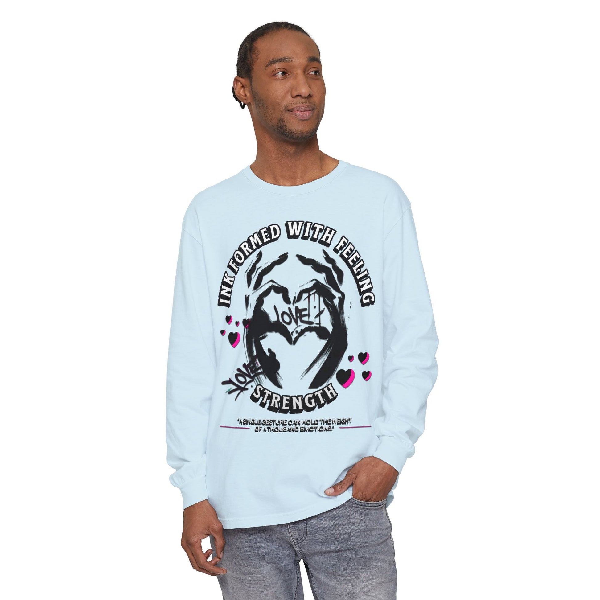 Wearable Art Long-Sleeve Tee  T-Shirt Love and Strength Graphic Design
