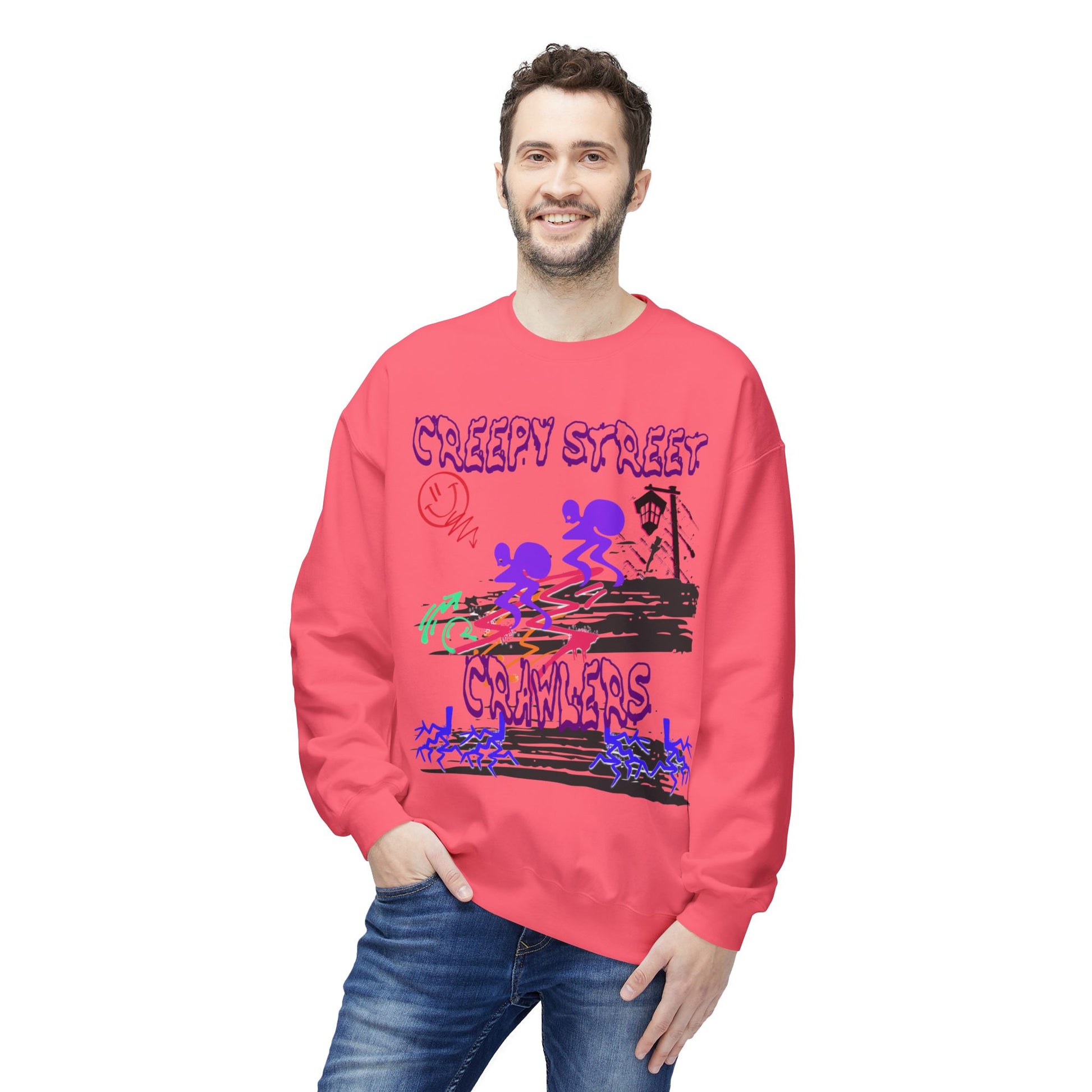 Creepy Street Crawlers Sweatshirt | Cozy Unisex Fleece Crewneck | Ideal for Halloween, Casual Wear, Fall Outings, Gift for Friends