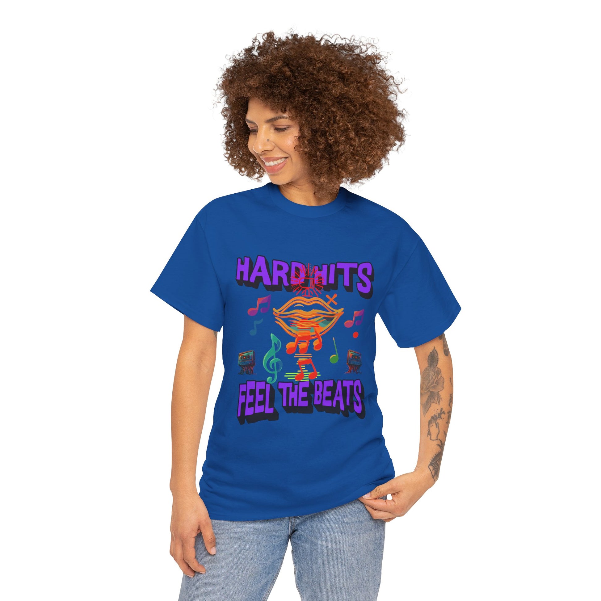 Music Lover Tee - Hard Hits Feel The Beats, Unisex Cotton Shirt, Perfect Gift for Musicians, Concerts, Festivals, Casual Wear