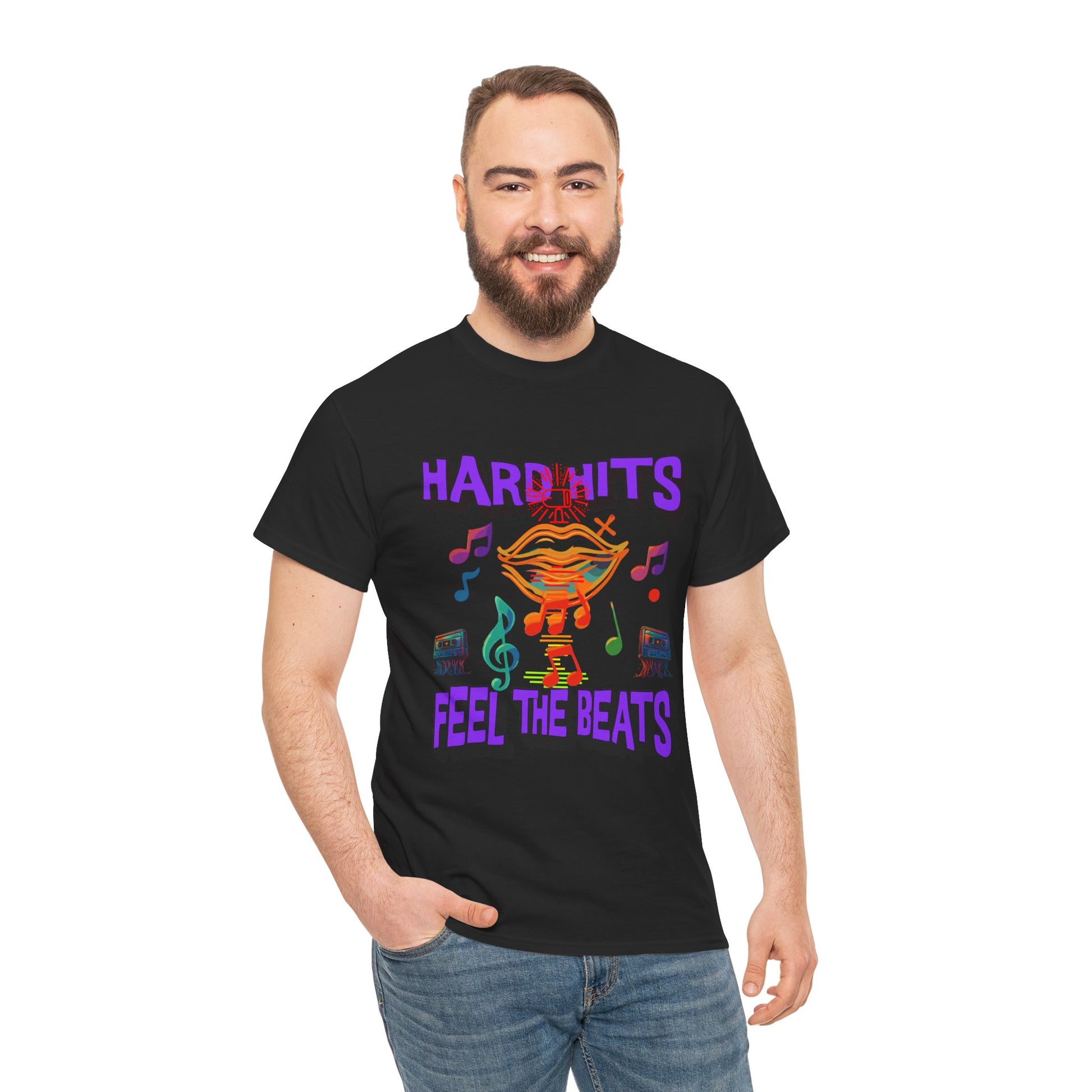 Music Lover Tee - Hard Hits Feel The Beats, Unisex Cotton Shirt, Perfect Gift for Musicians, Concerts, Festivals, Casual Wear