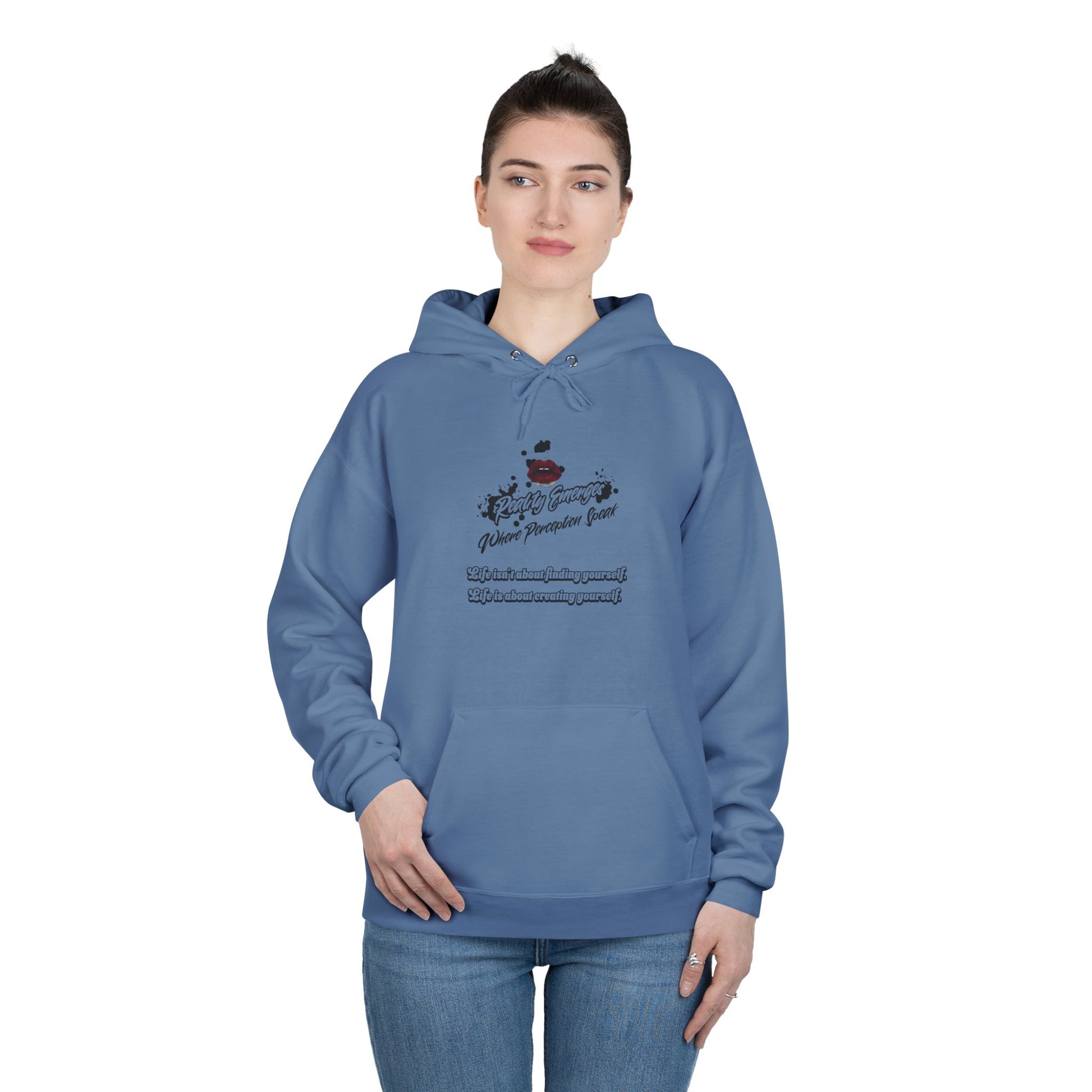 Hoodie Reality Emerges Where Perception Speaks Red Lips and Ink Splatter Design