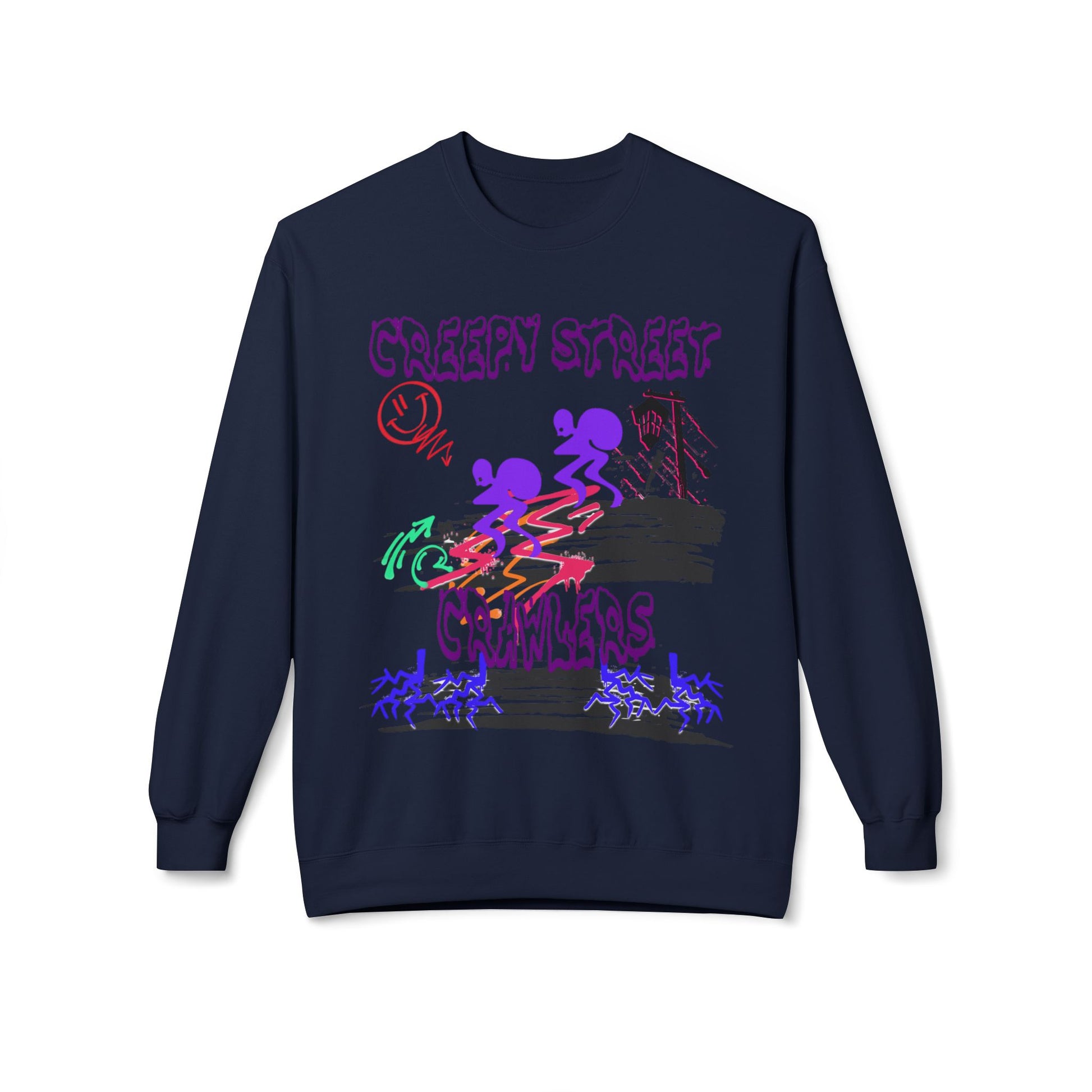 Creepy Street Crawlers Sweatshirt | Cozy Unisex Fleece Crewneck | Ideal for Halloween, Casual Wear, Fall Outings, Gift for Friends
