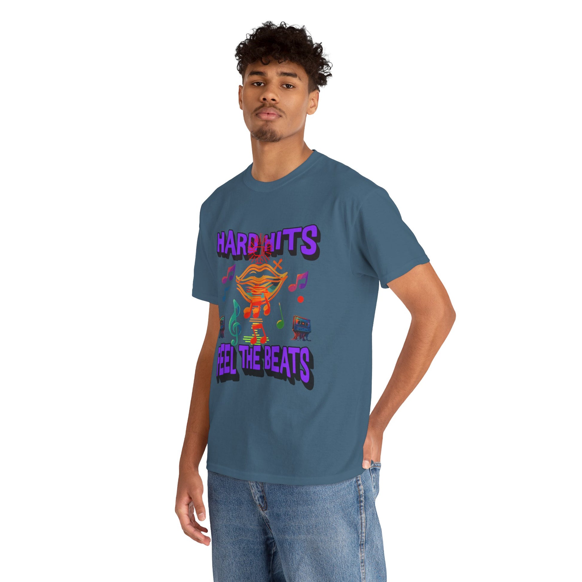 Music Lover Tee - Hard Hits Feel The Beats, Unisex Cotton Shirt, Perfect Gift for Musicians, Concerts, Festivals, Casual Wear