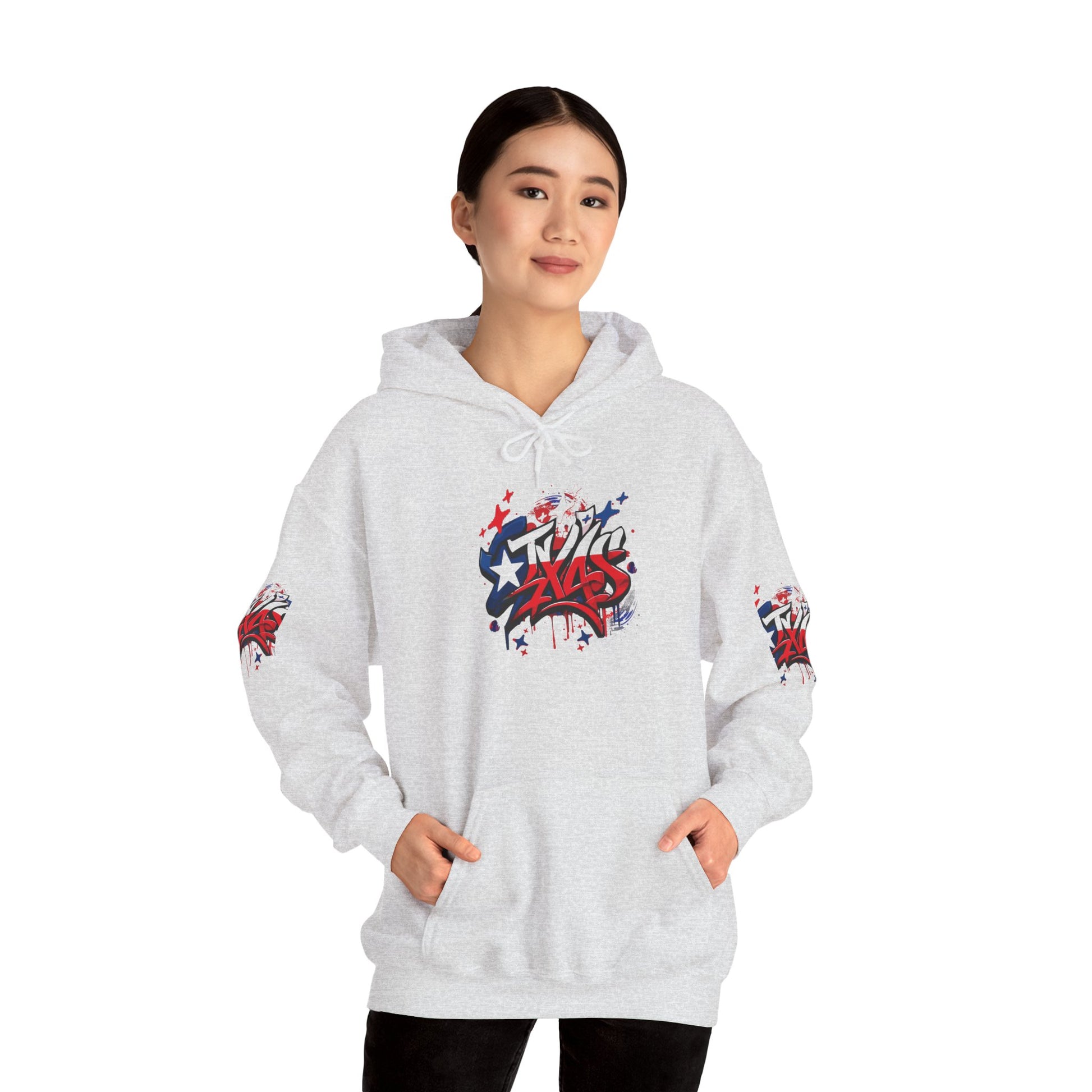 Patriotic Graffiti Hoodie, Cozy Sweatshirt for Casual Wear, Perfect Gift for July 4th, Stylish Streetwear, Unisex Fashion