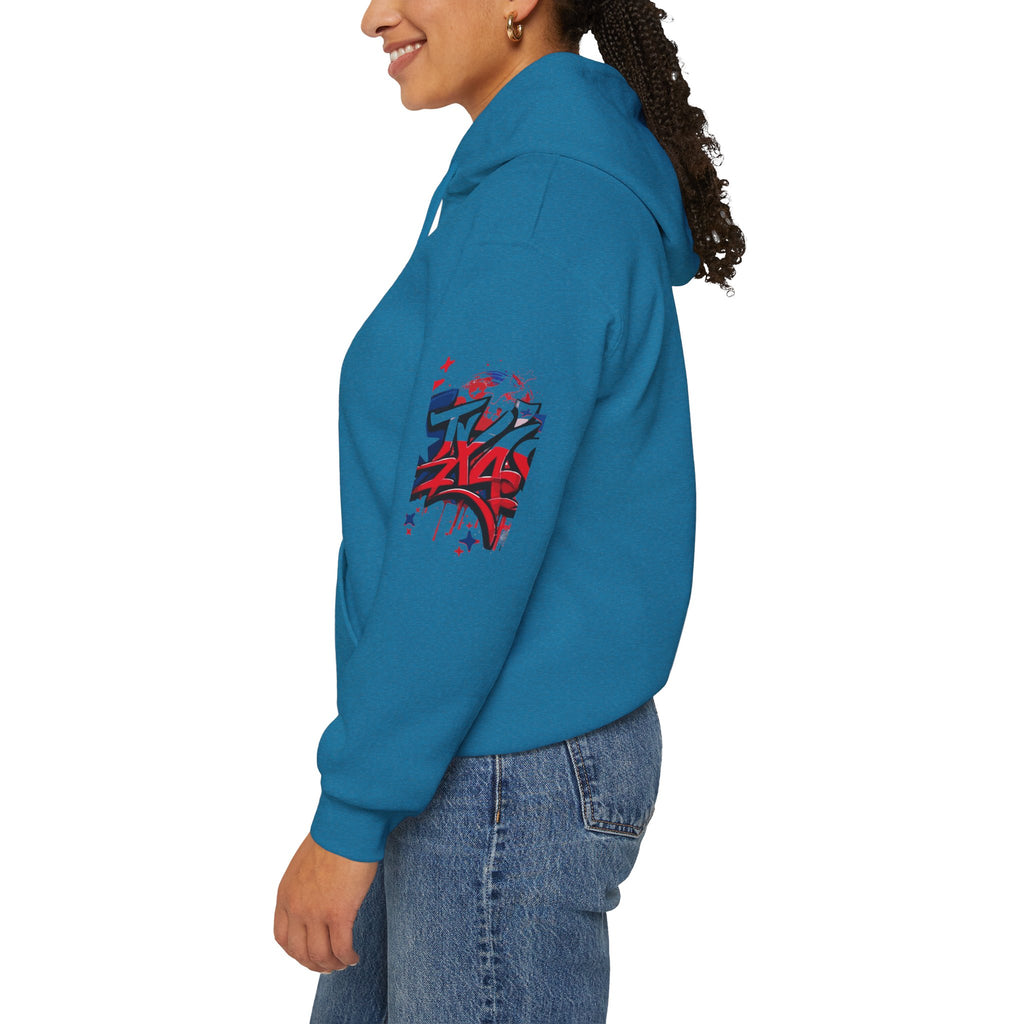 Patriotic Graffiti Hoodie, Cozy Sweatshirt for Casual Wear, Perfect Gift for July 4th, Stylish Streetwear, Unisex Fashion