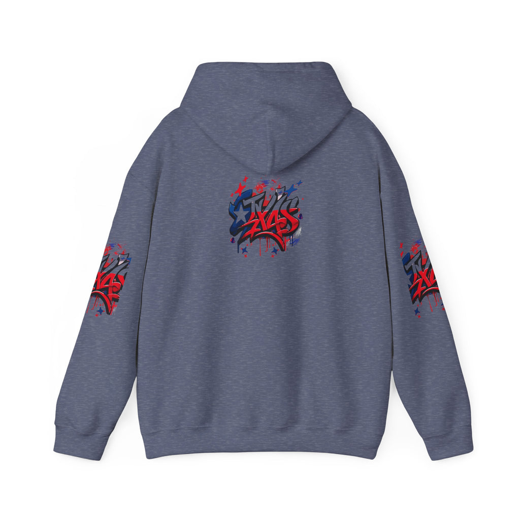Patriotic Graffiti Hoodie, Cozy Sweatshirt for Casual Wear, Perfect Gift for July 4th, Stylish Streetwear, Unisex Fashion