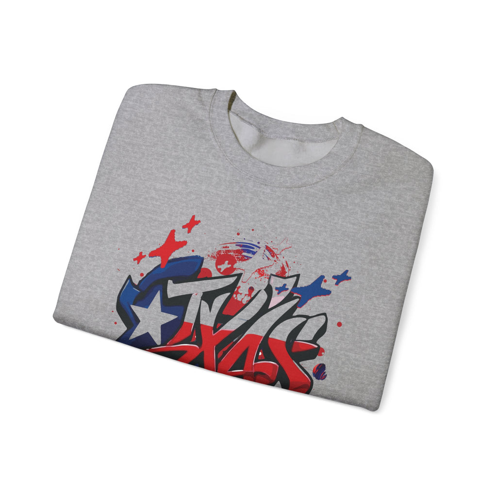 Texas Graffiti Crewneck Sweatshirt, Urban Streetwear, Unisex Fashion, Graphic Sweatshirt, Cozy Layering Piece, Gift for Him/Her