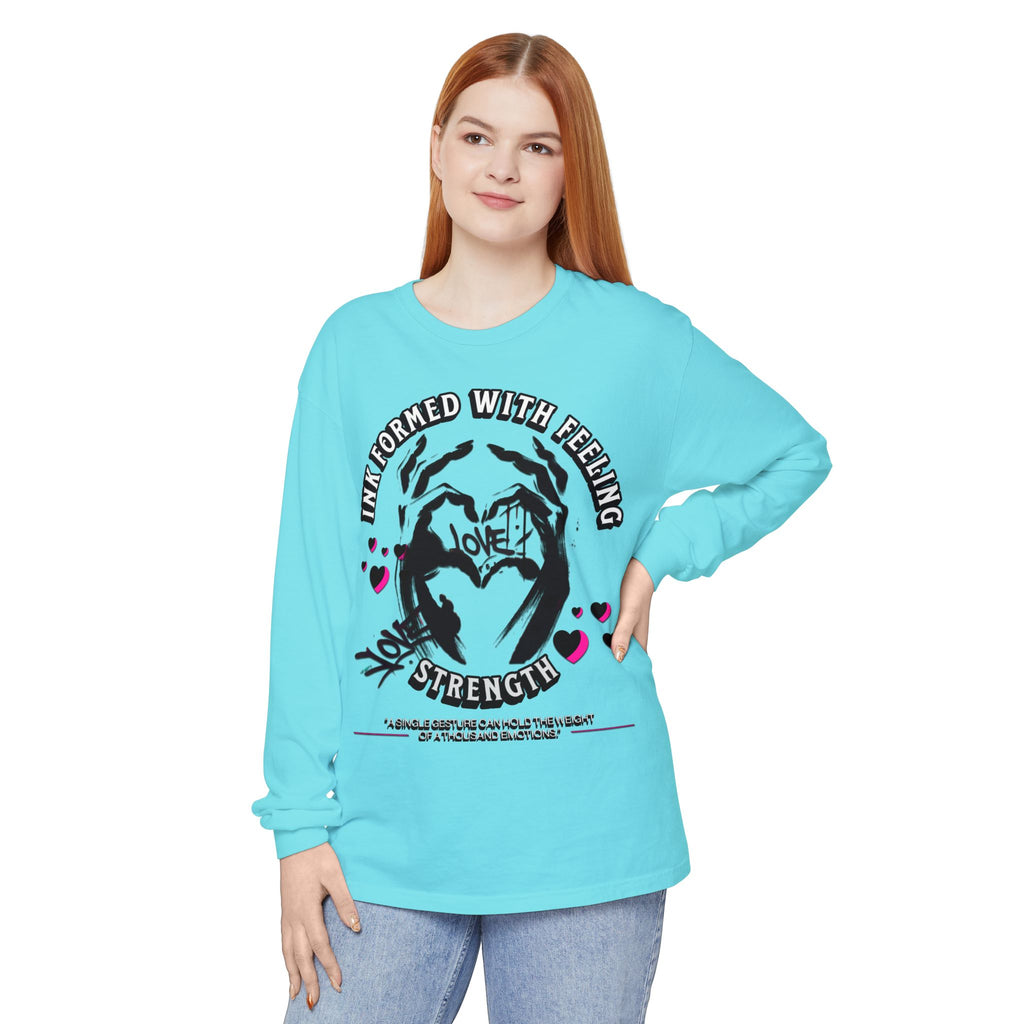 Wearable Art Long-Sleeve Tee  T-Shirt Love and Strength Graphic Design