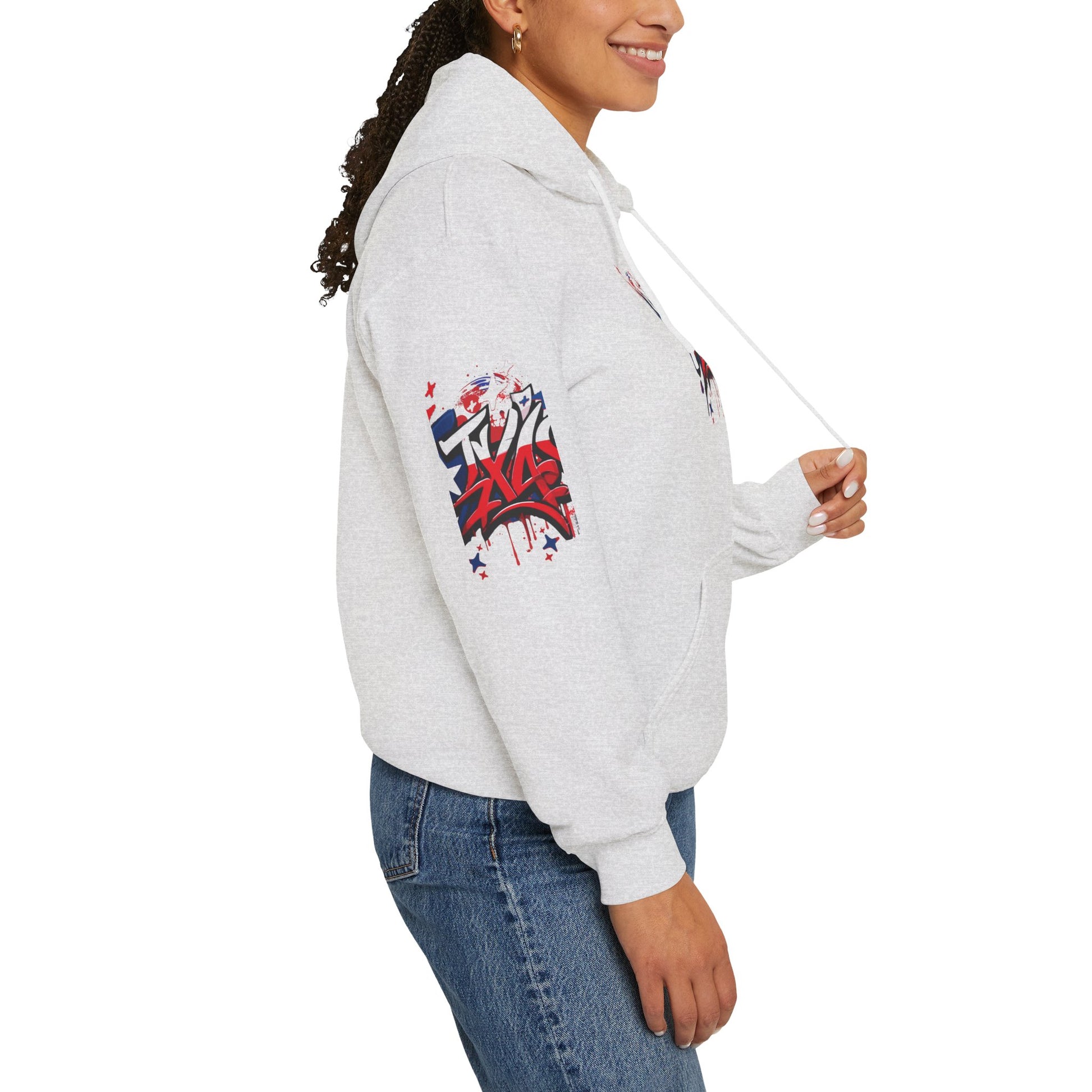 Patriotic Graffiti Hoodie, Cozy Sweatshirt for Casual Wear, Perfect Gift for July 4th, Stylish Streetwear, Unisex Fashion