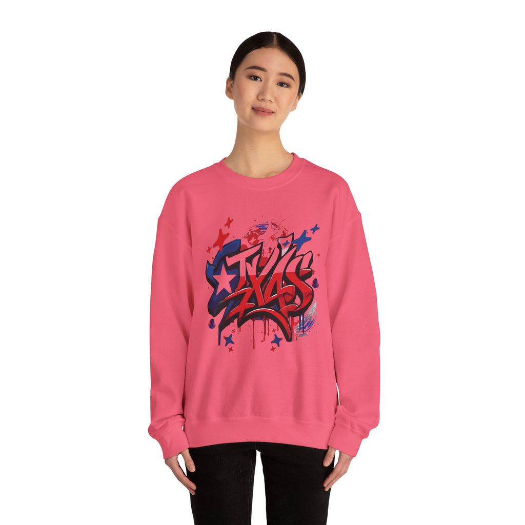 Texas Graffiti Crewneck Sweatshirt, Urban Streetwear, Unisex Fashion, Graphic Sweatshirt, Cozy Layering Piece, Gift for Him/Her