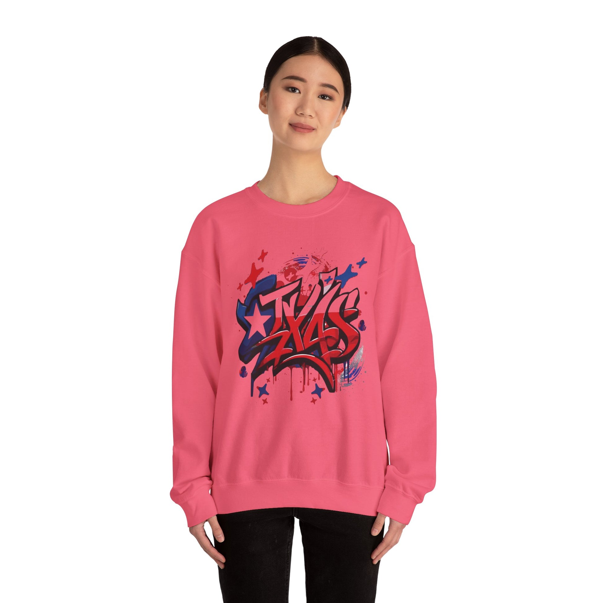 Texas Graffiti Crewneck Sweatshirt, Urban Streetwear, Unisex Fashion, Graphic Sweatshirt, Cozy Layering Piece, Gift for Him/Her