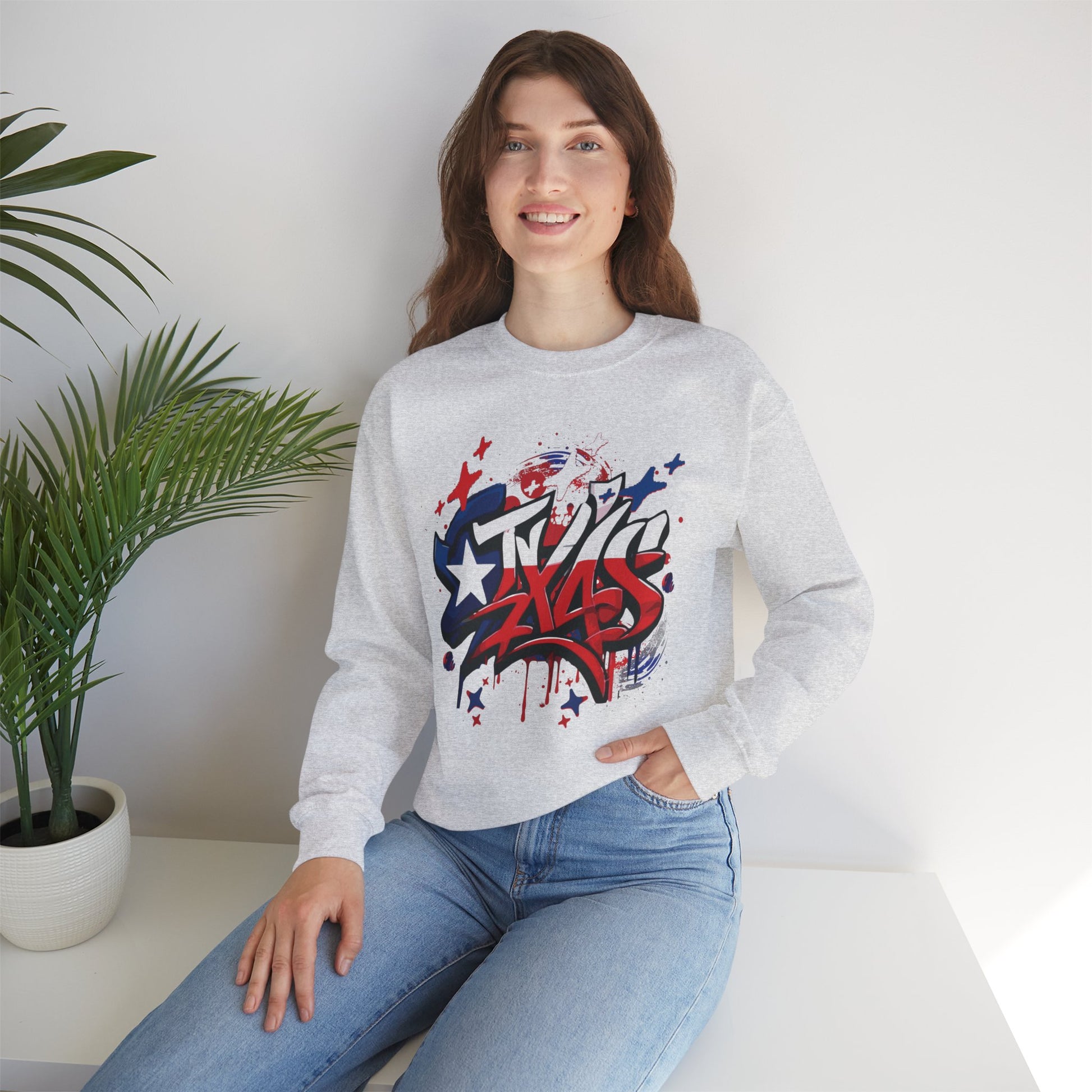 Texas Graffiti Crewneck Sweatshirt, Urban Streetwear, Unisex Fashion, Graphic Sweatshirt, Cozy Layering Piece, Gift for Him/Her